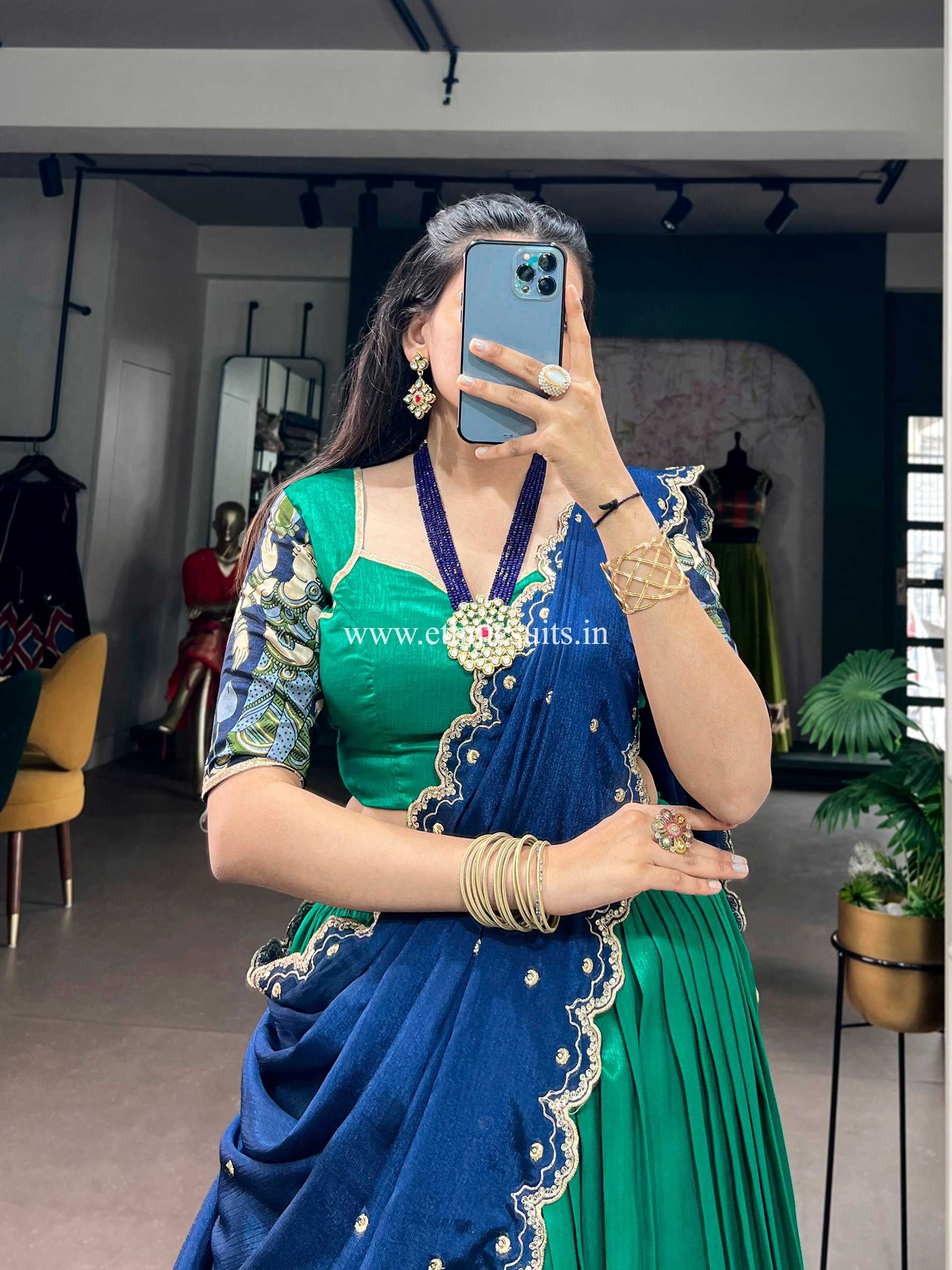 Green Color Kalamkari Printed Lehenga Blouse