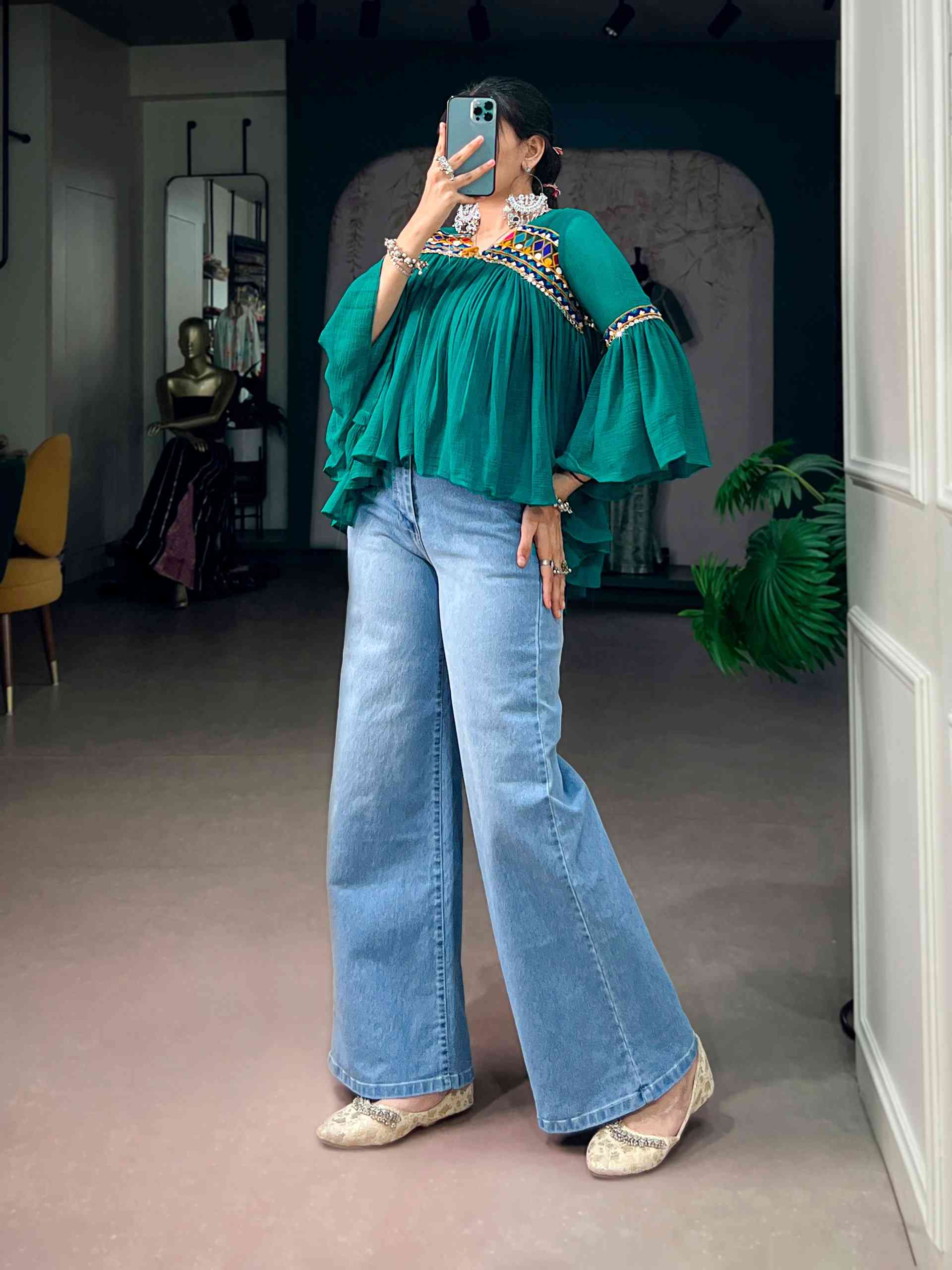 Green Tunic Tops for Garba and Navratri
