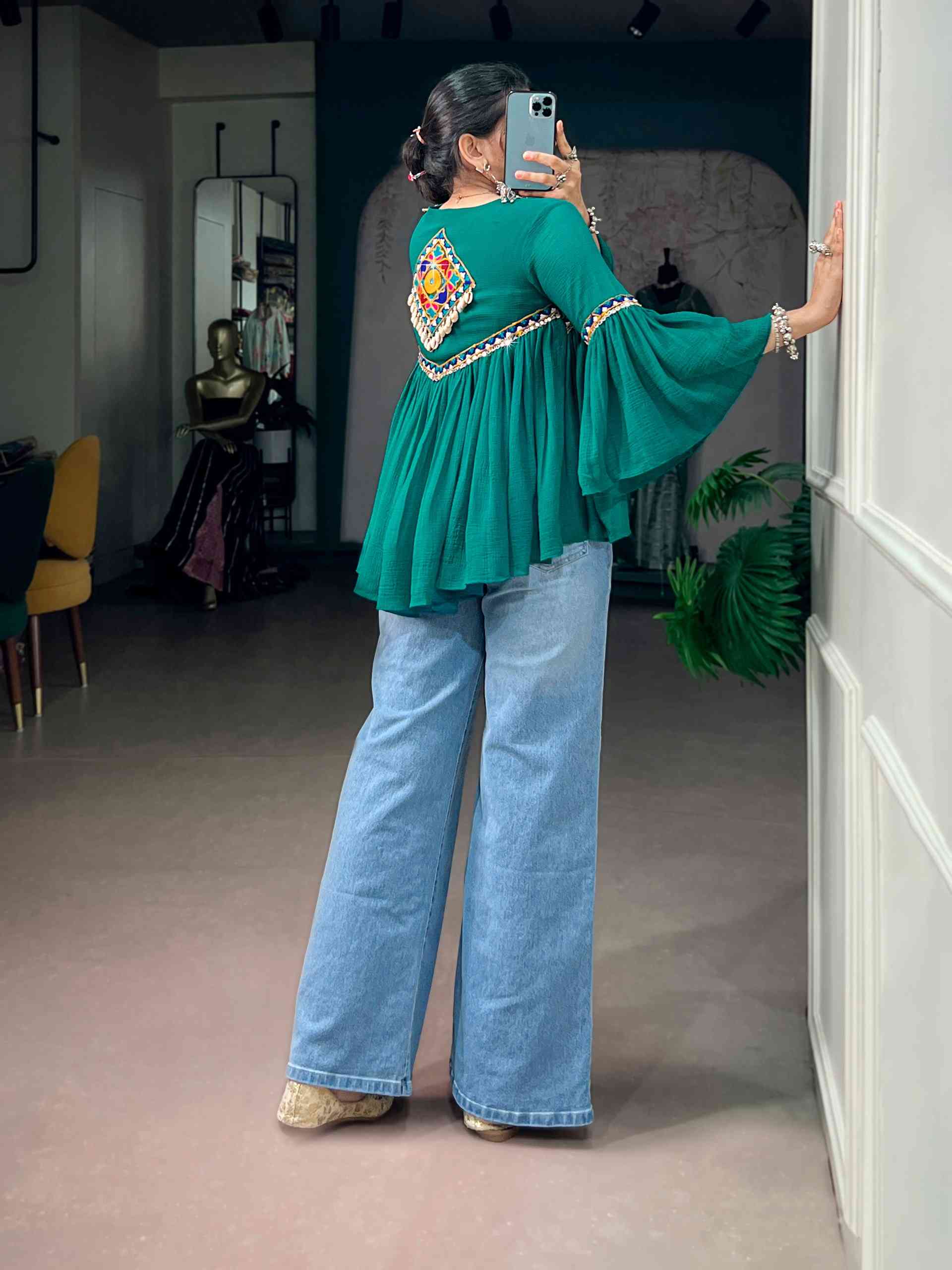 Green Tunic Tops for Garba and Navratri