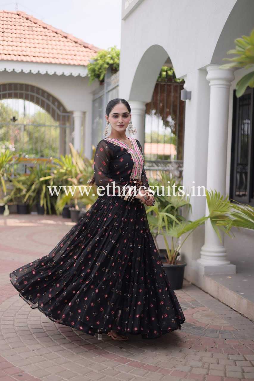 Laheriya Printed Kutch work Gown Black Color (18)
