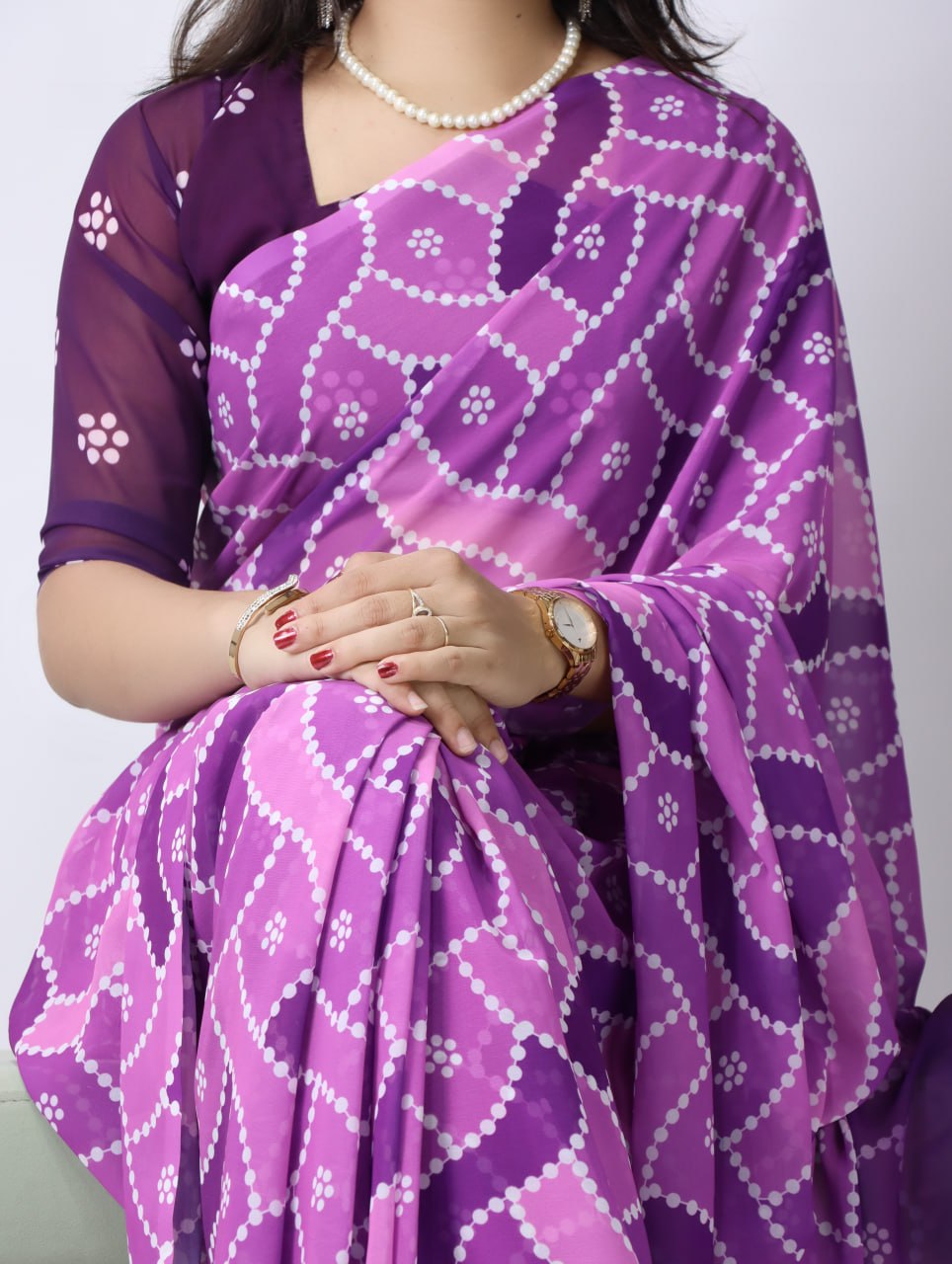 Light Weight Bandhni Printed Saree Purple