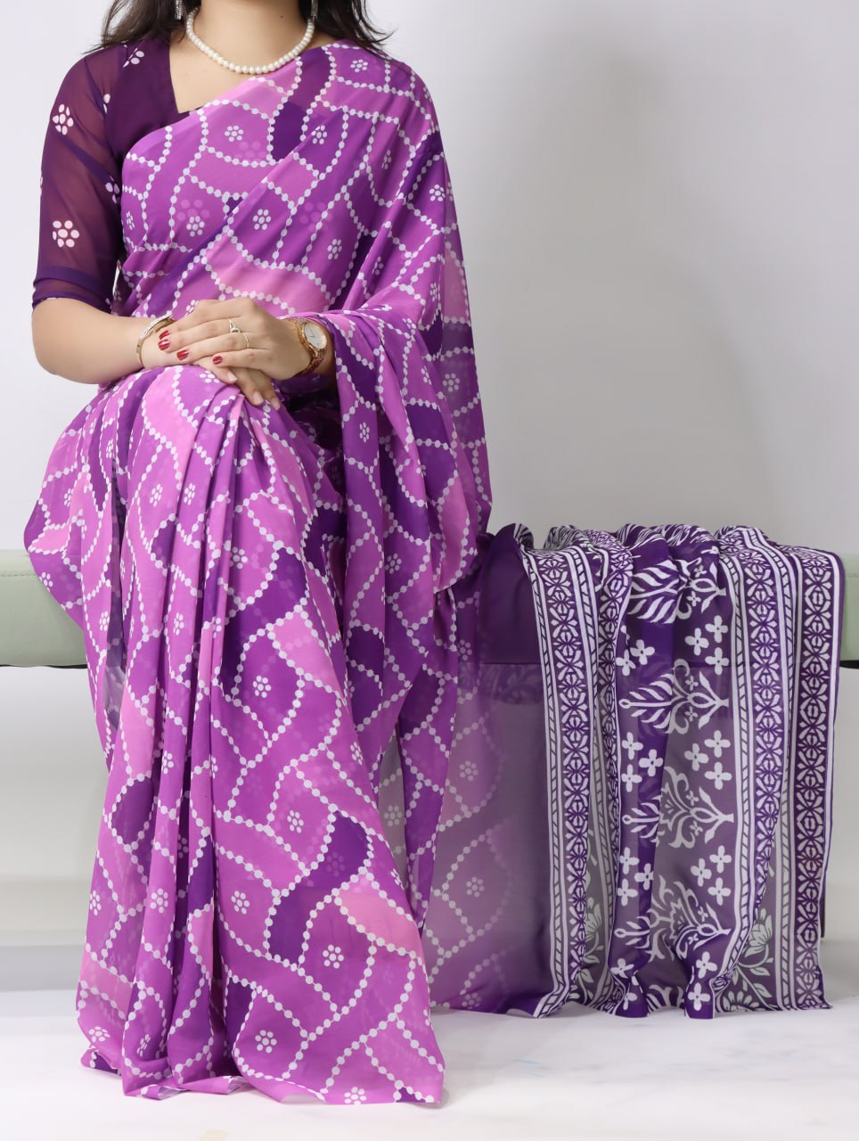 Light Weight Bandhni Printed Saree Purple