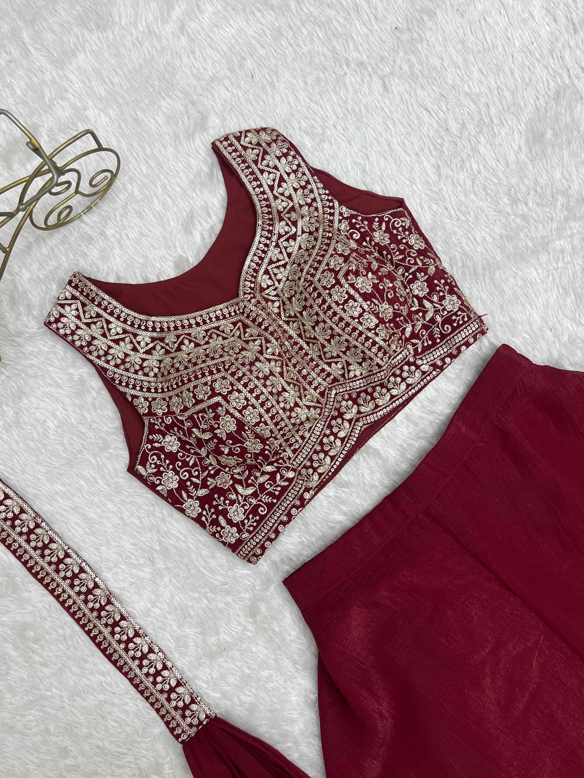 Maroon Indo Western Blouse with Plazzo Set