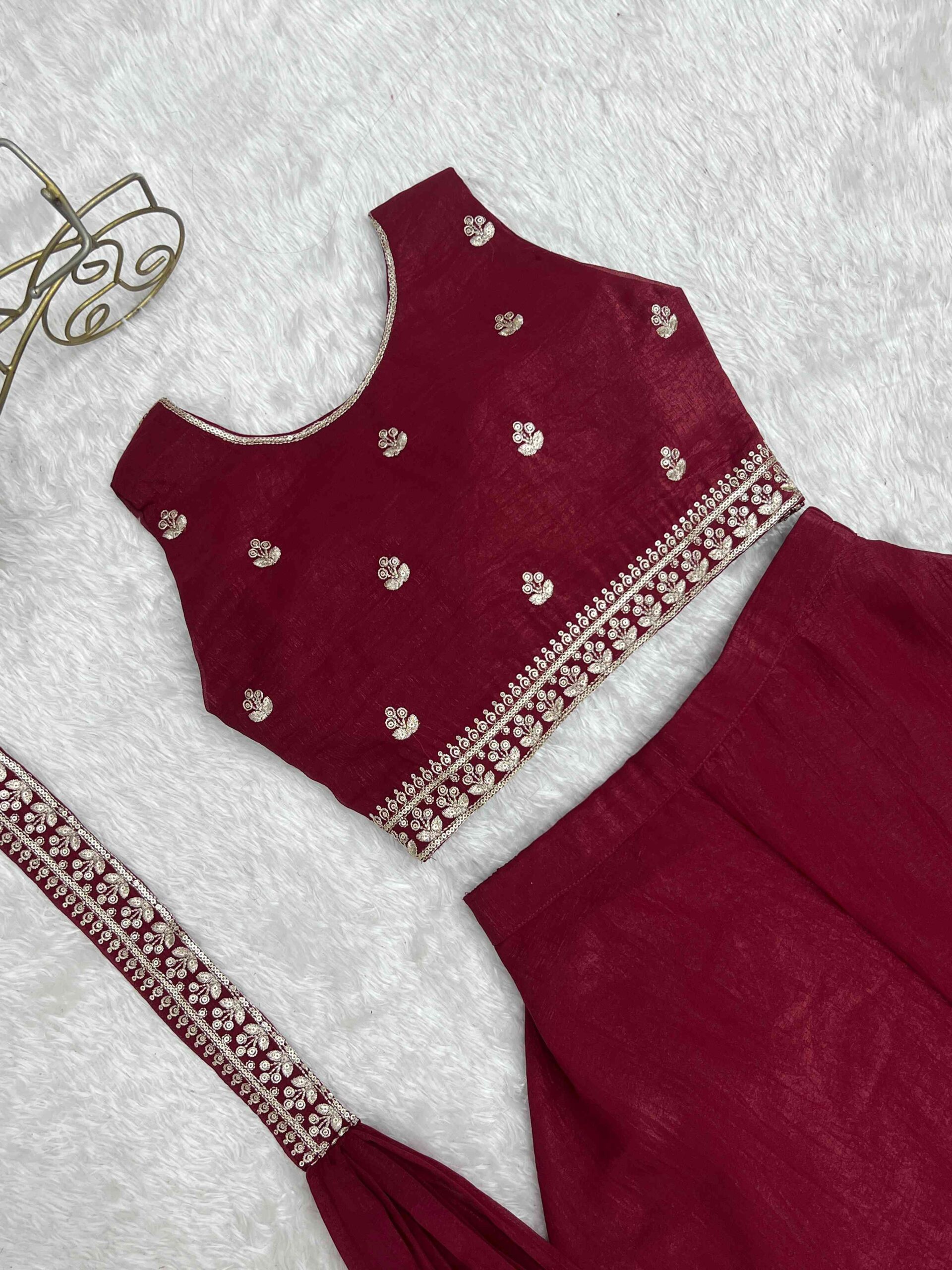 Maroon Indo Western Blouse with Plazzo Set