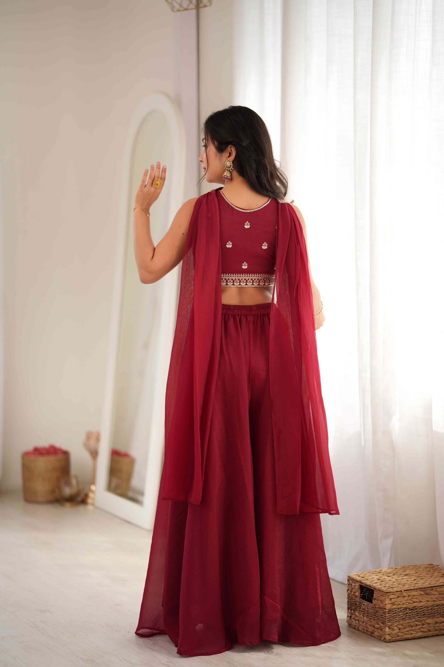 Maroon Indo Western Blouse with Plazzo Set