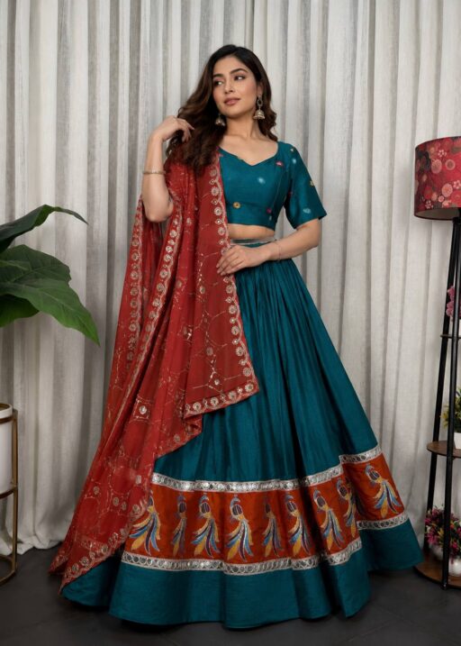 Morpich Readymade Chaniya with Red Dupatta