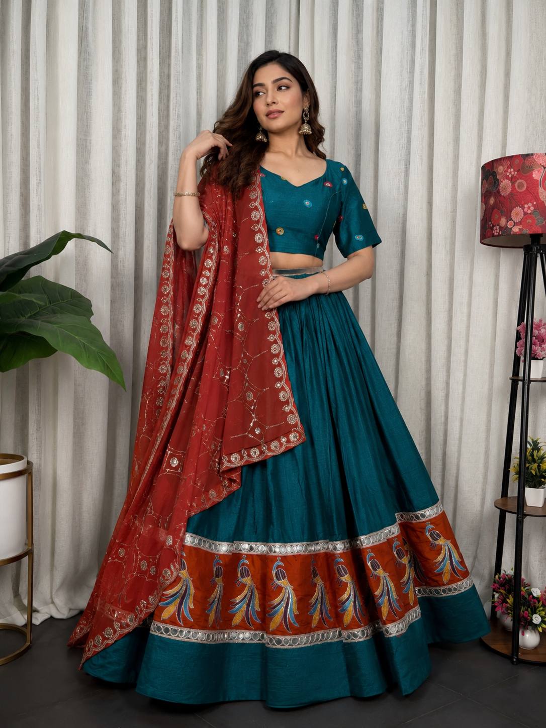 Morpich Readymade Chaniya with Red Dupatta