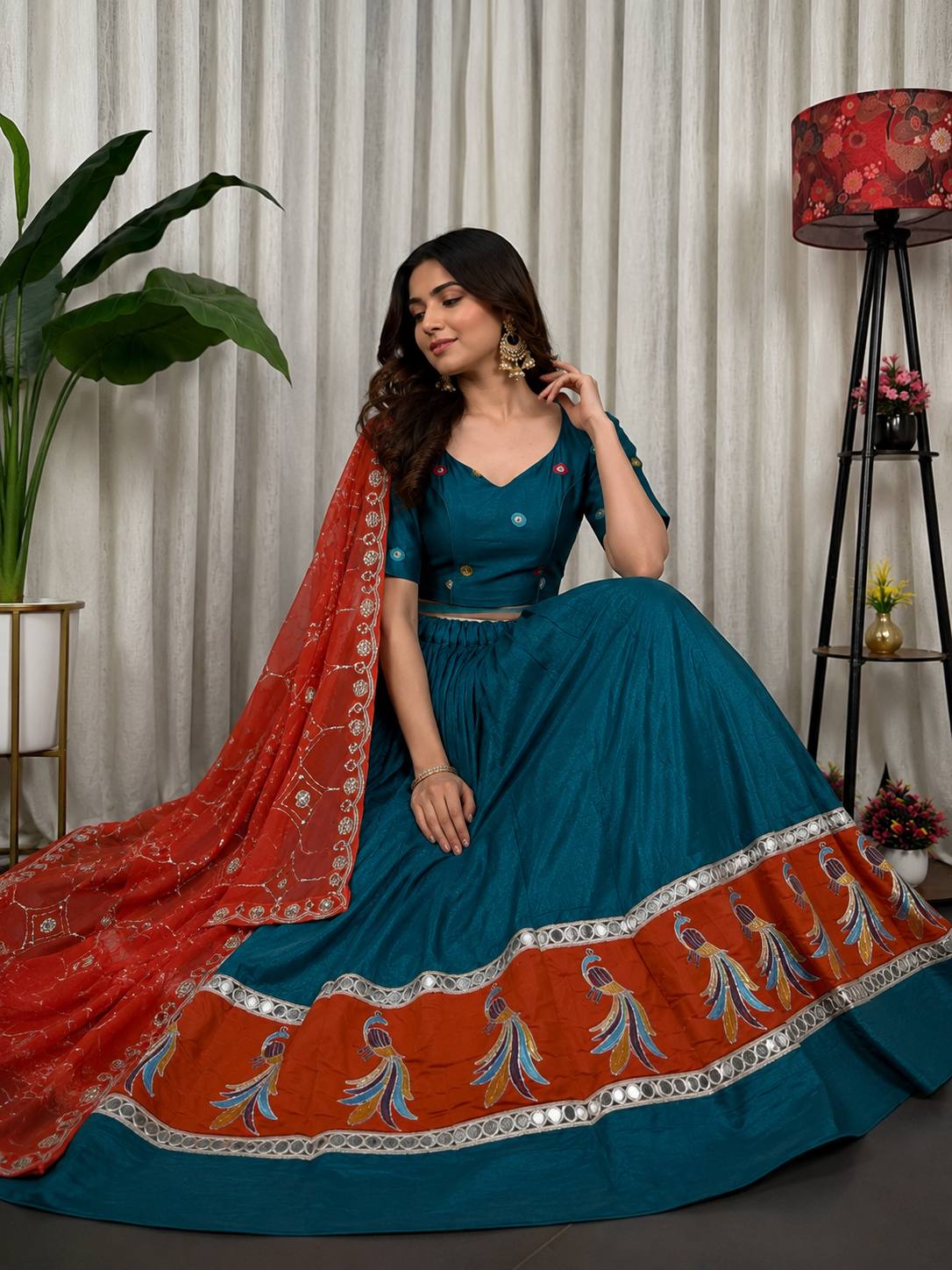 Morpich Readymade Chaniya with Red Dupatta