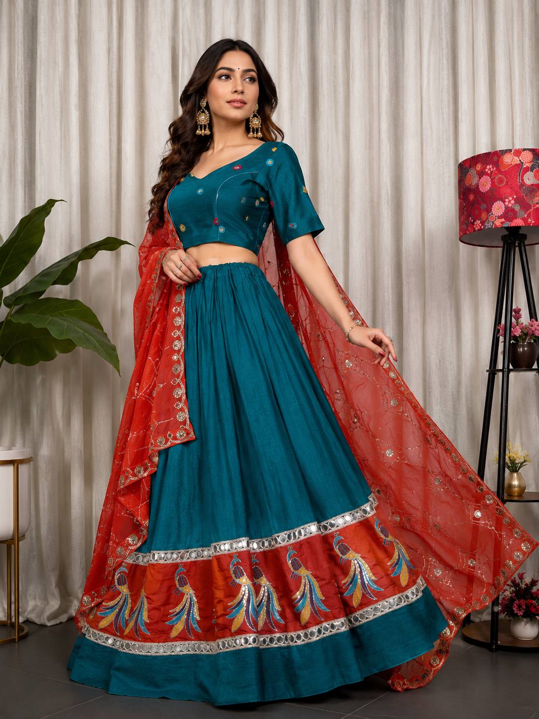 Morpich Readymade Chaniya with Red Dupatta