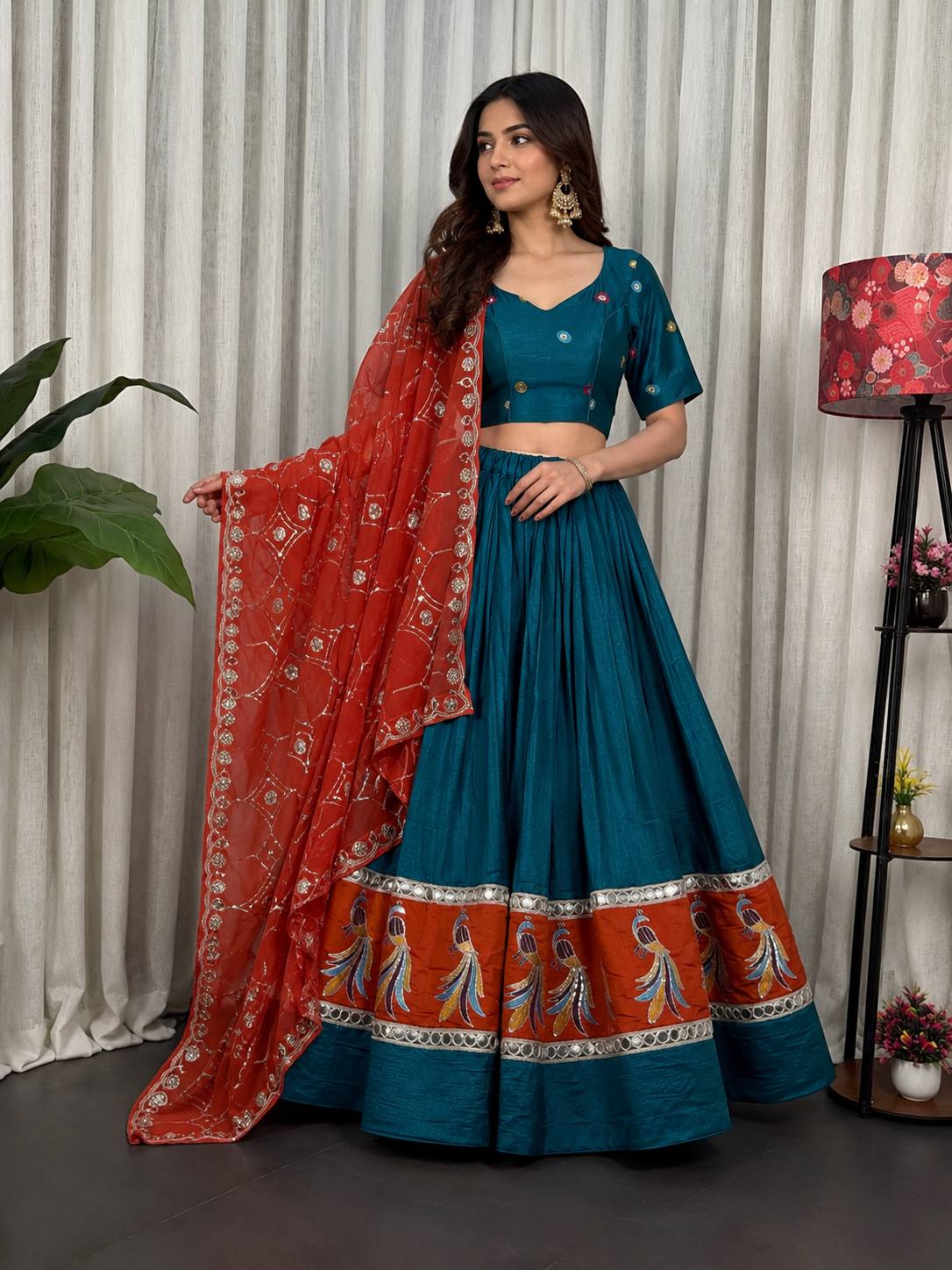Morpich Readymade Chaniya with Red Dupatta