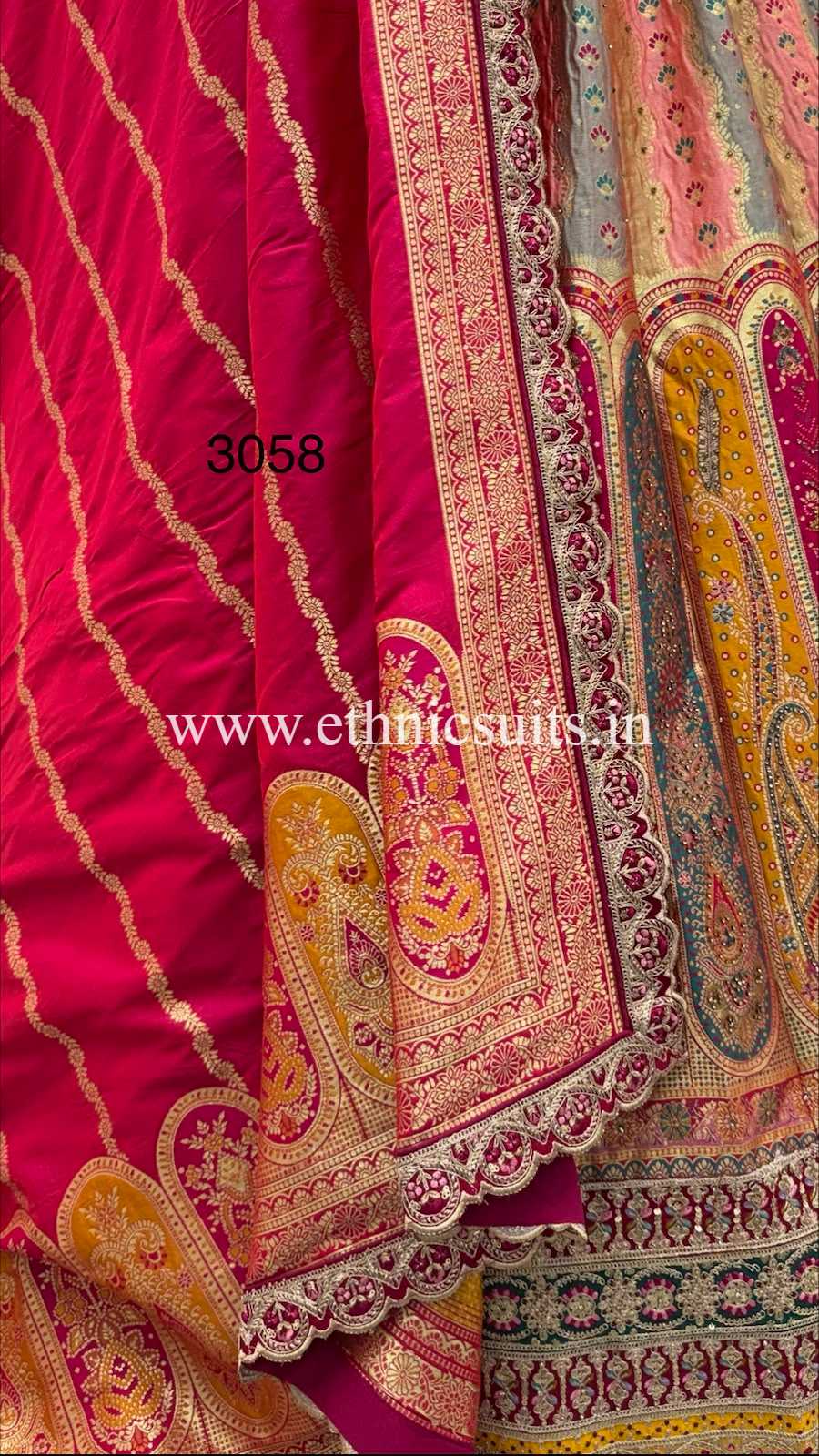 Multi-Color Panel Banarasi Silk Wedding Lehenga