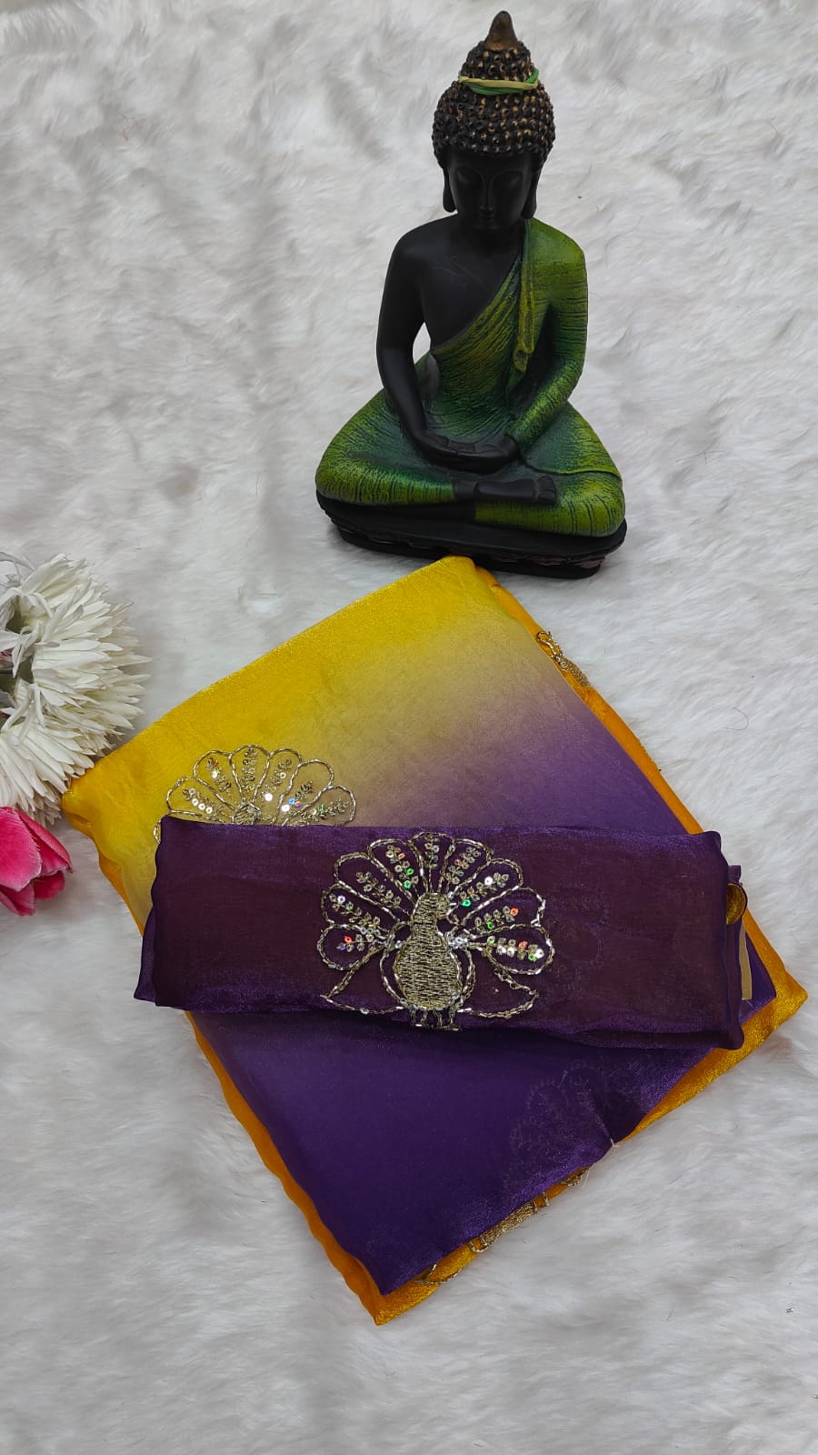 Orange and Purple Color Fendi Silk Saree