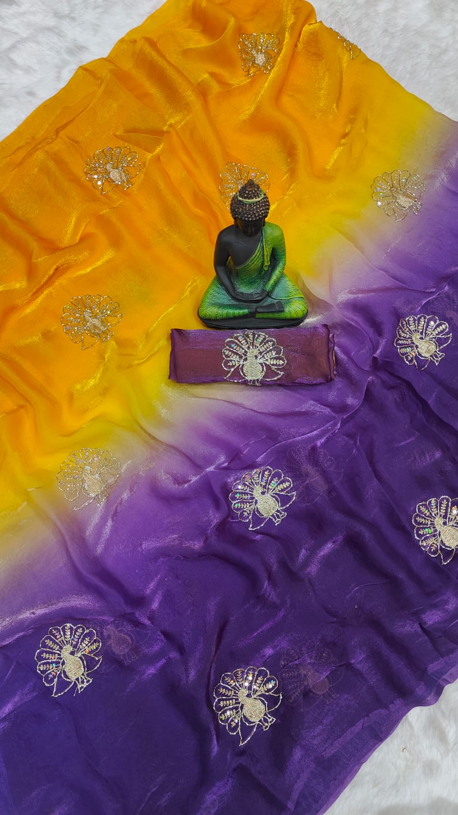 Orange and Purple Color Fendi Silk Saree