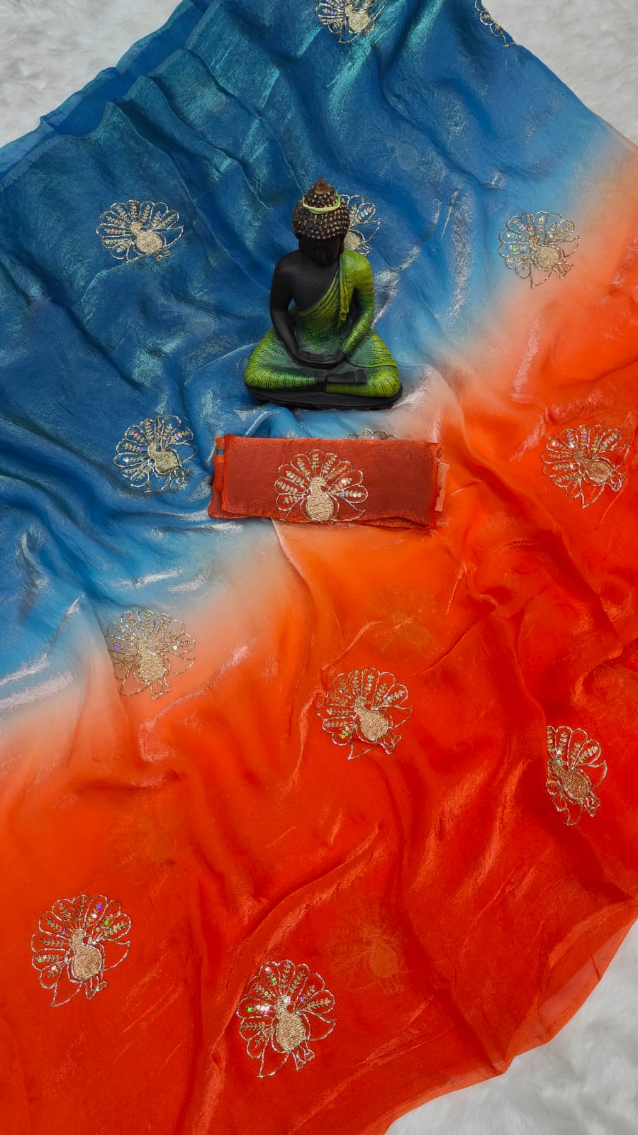 Peacock Embroidery Cut Dana work Saree