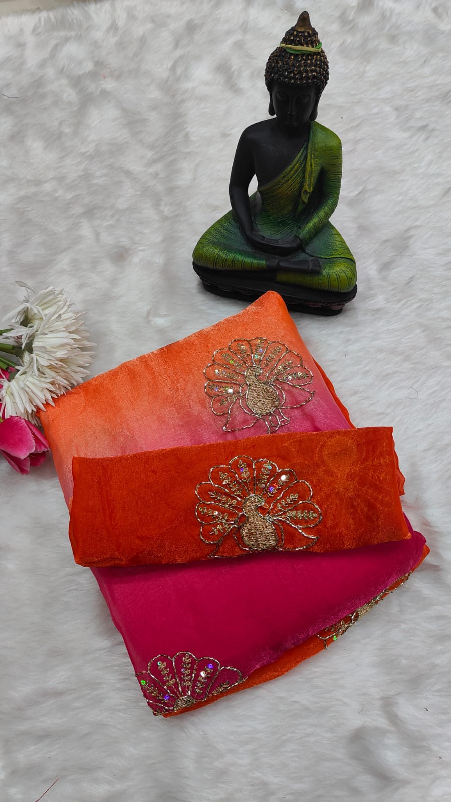 Peacock Handwork Saree with Padding