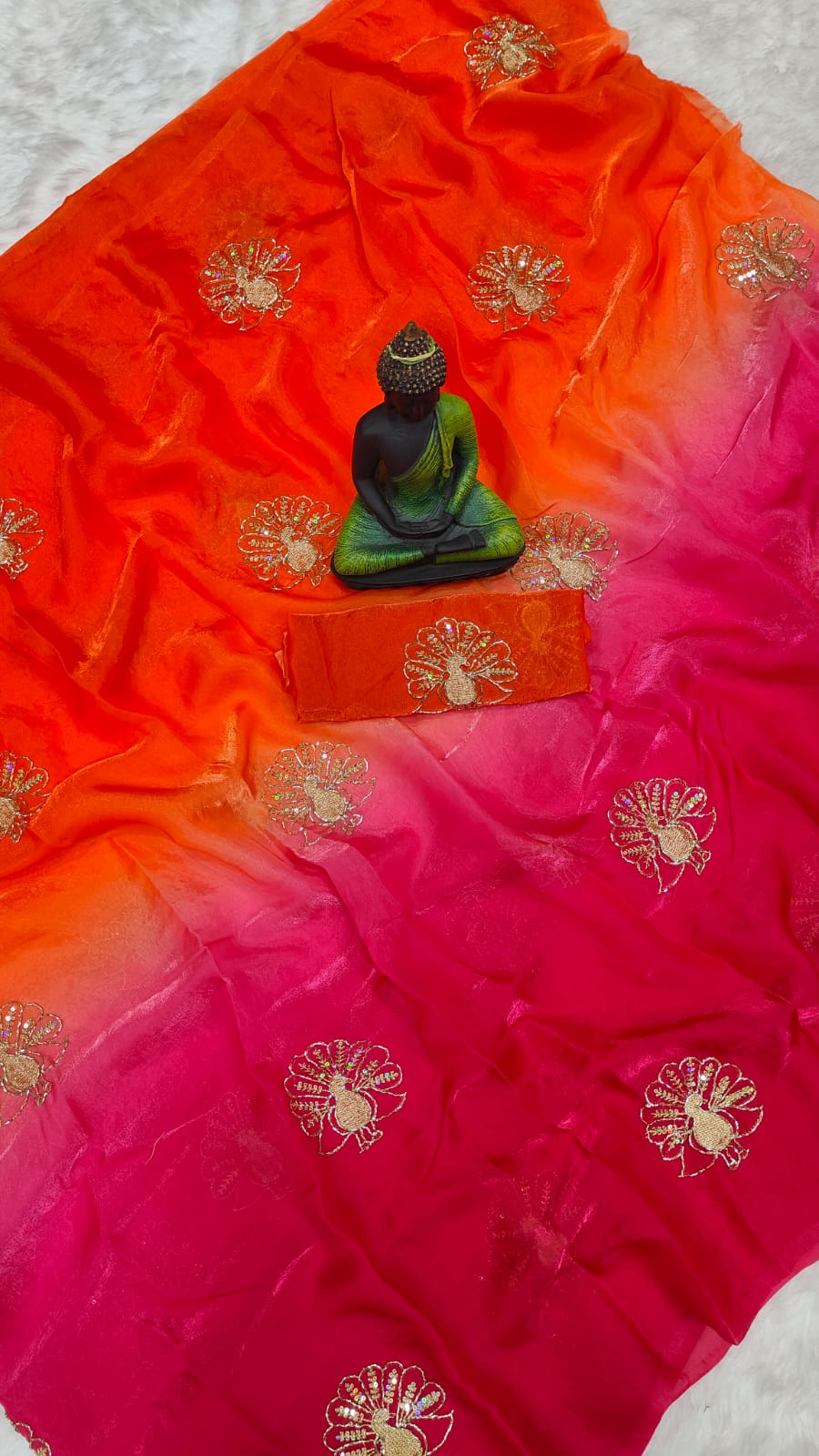 Peacock Handwork Saree with Padding