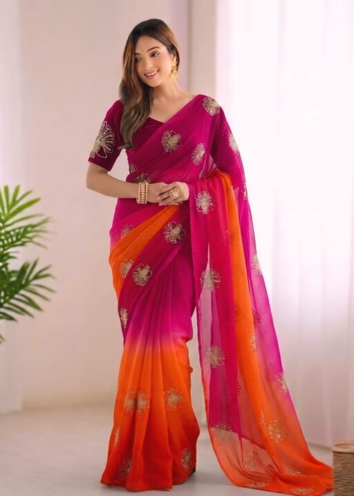 Peacock Handwork Saree with Padding