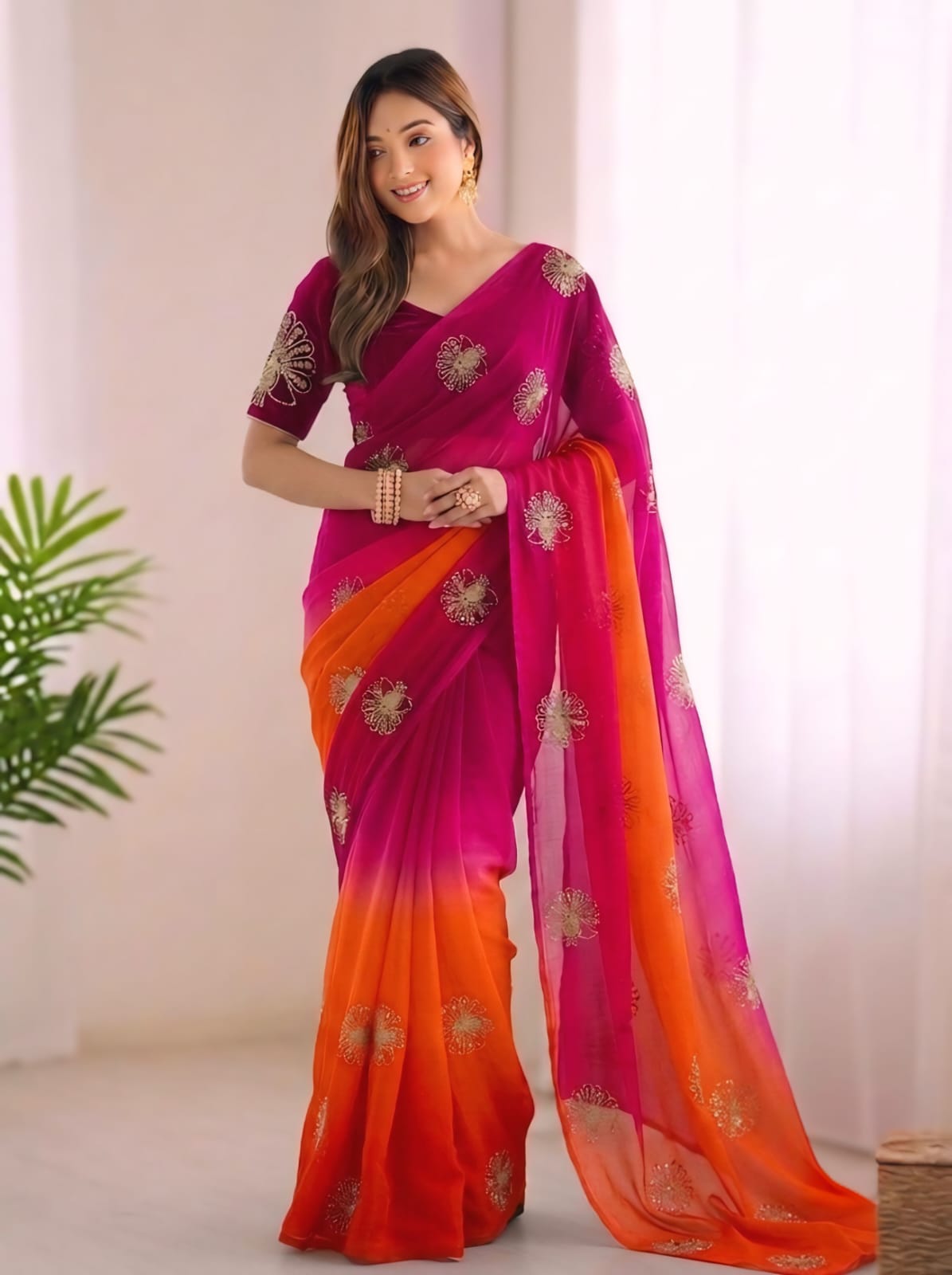 Peacock Handwork Saree with Padding