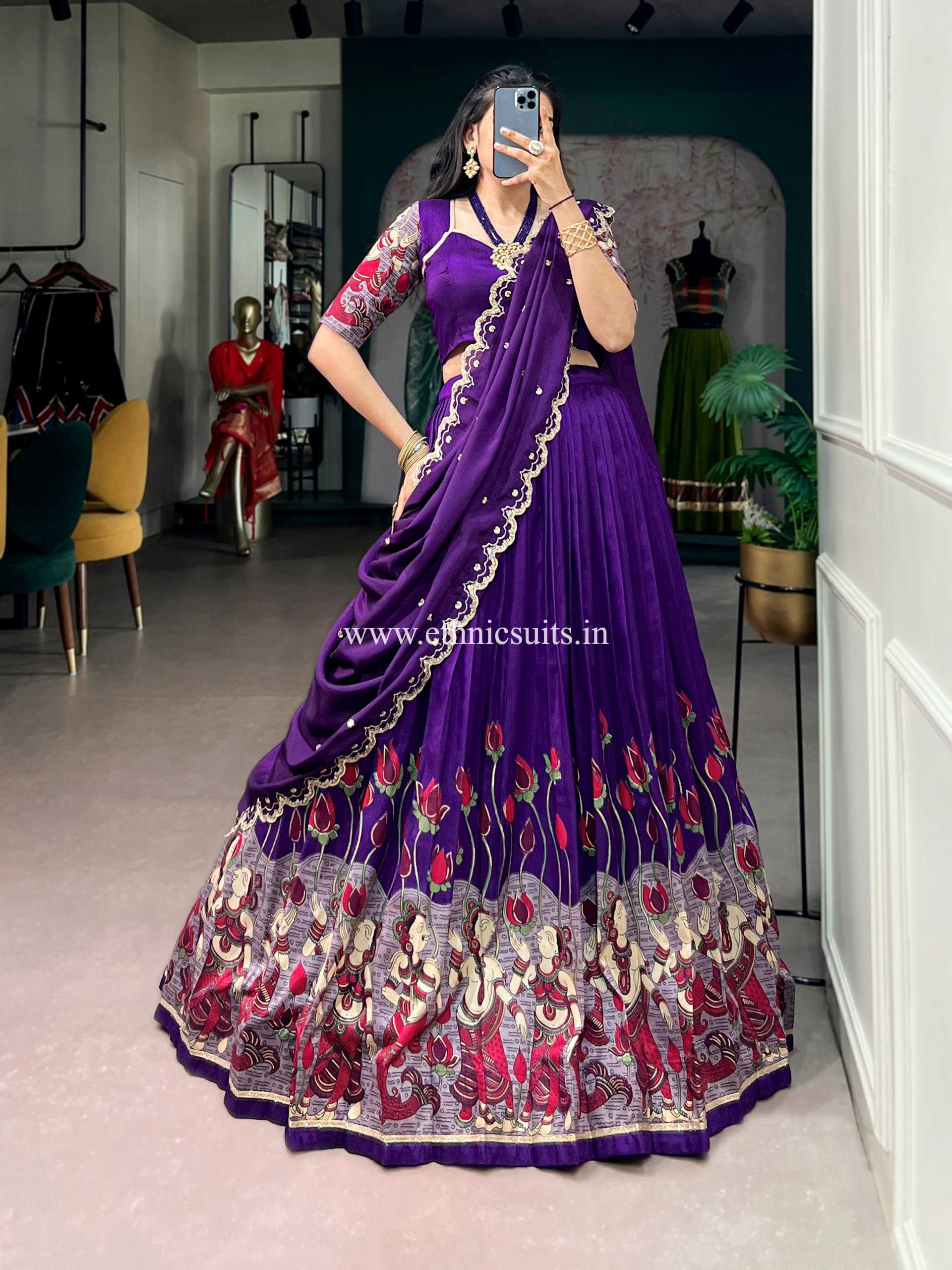 Purple Color Kalamkari Printed Lehenga Blouse