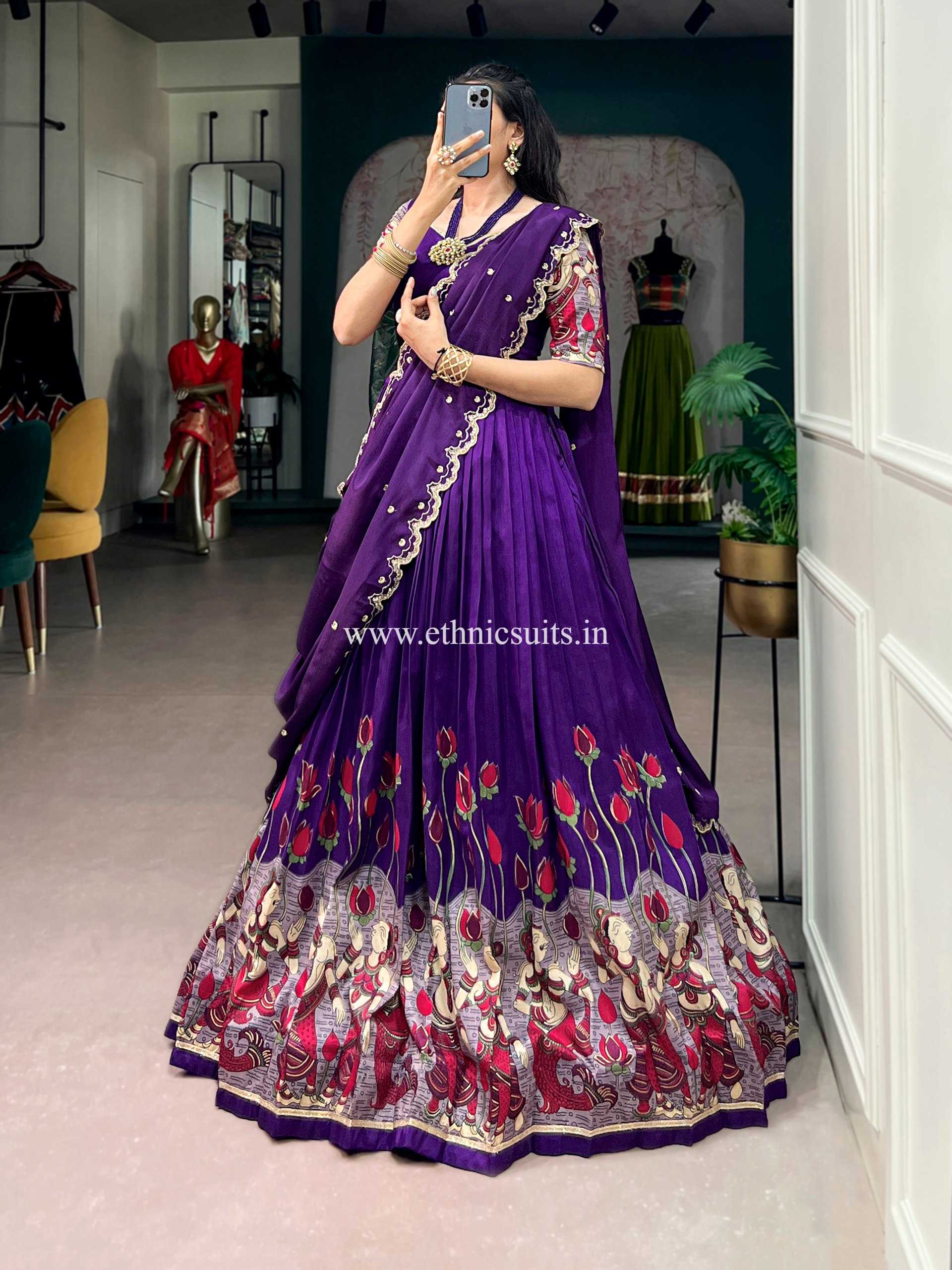 Purple Color Kalamkari Printed Lehenga Blouse