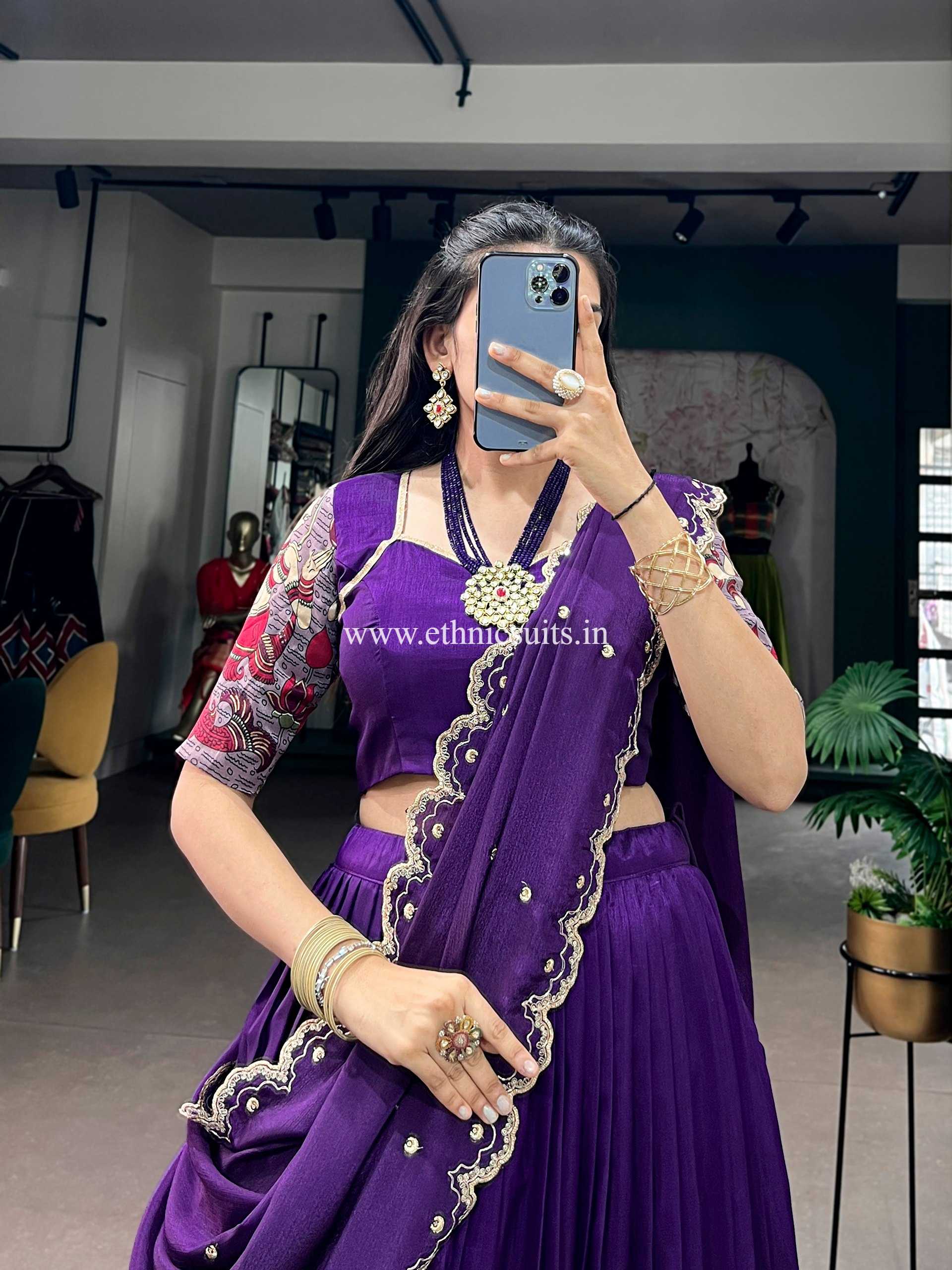 Purple Color Kalamkari Printed Lehenga Blouse