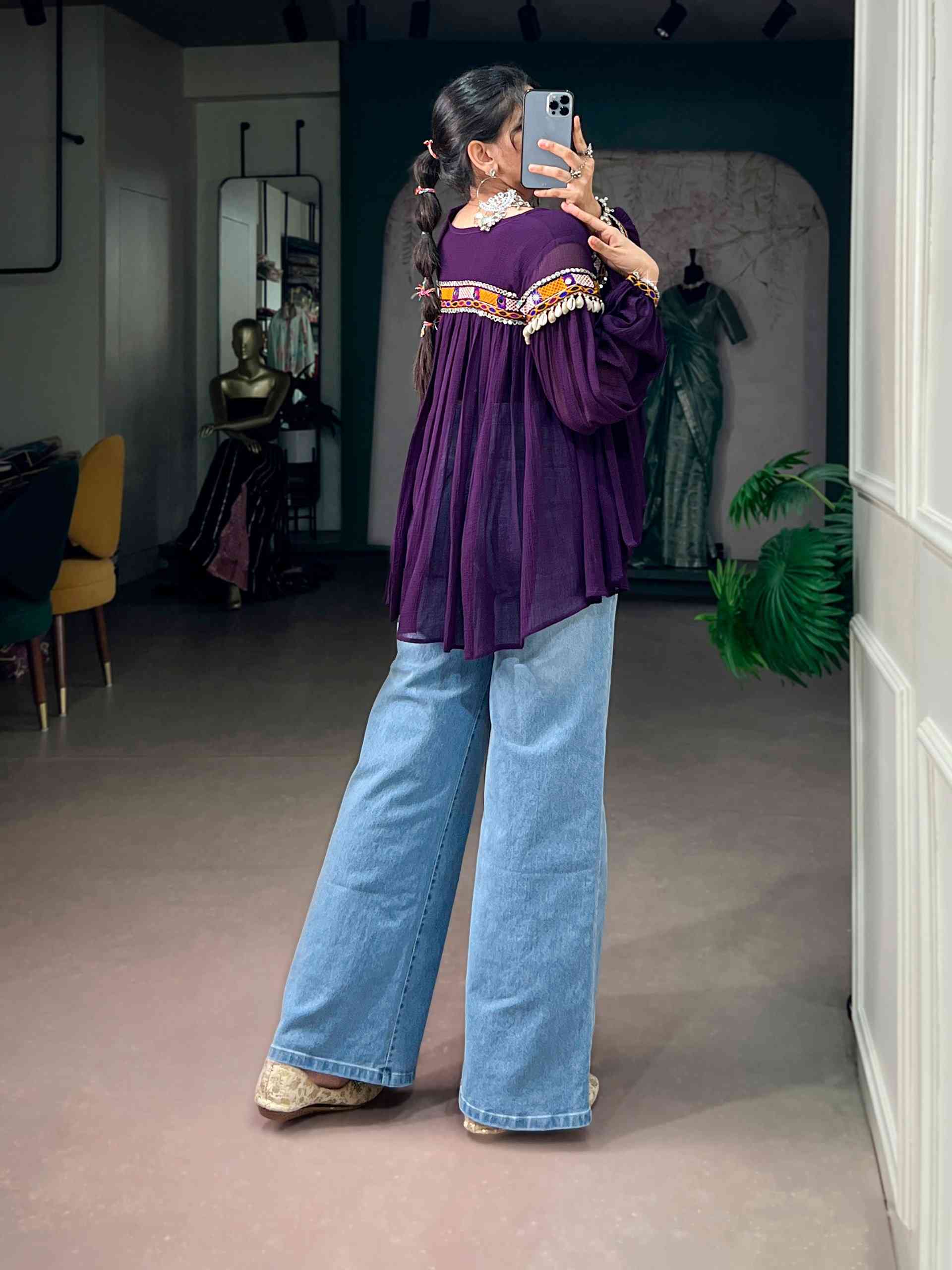Purple Kutchi Work Tunic Top for Women