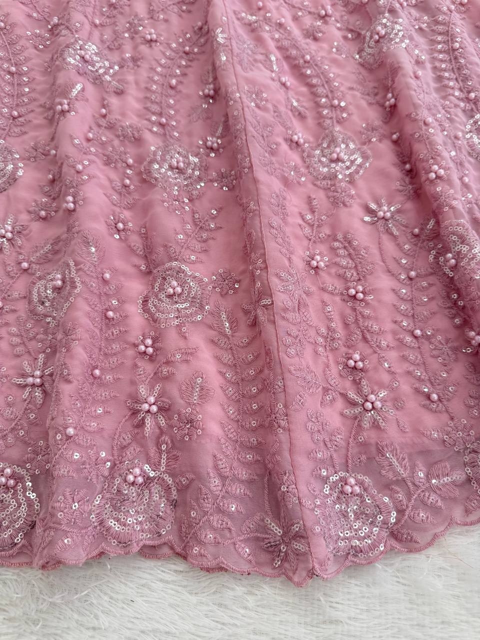 Rose Pink Slit Cut Embroidery Sharara Set