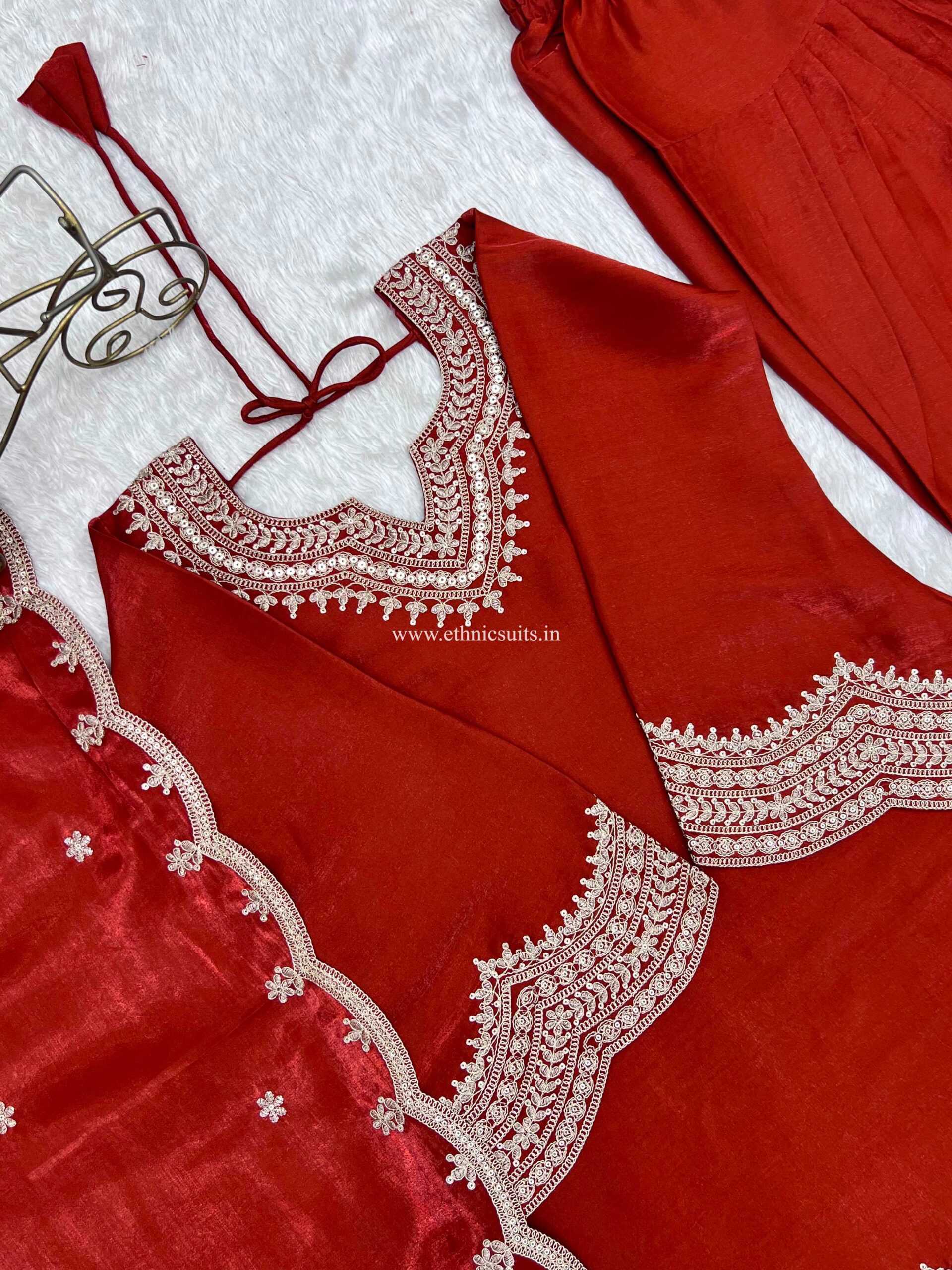 Rust Color Farshi Salwar Suit for Girls
