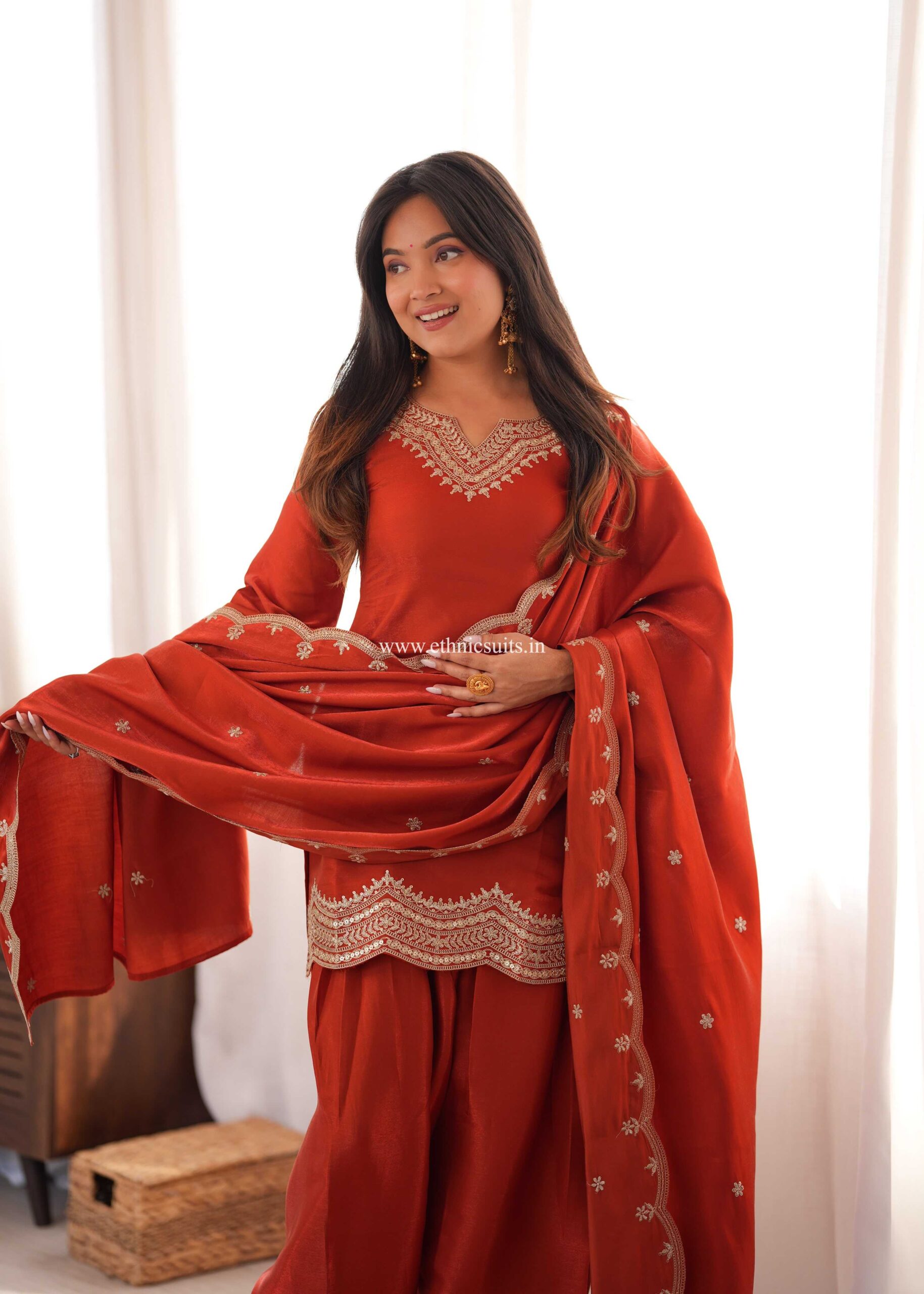 Rust Color Farshi Salwar Suit for Girls
