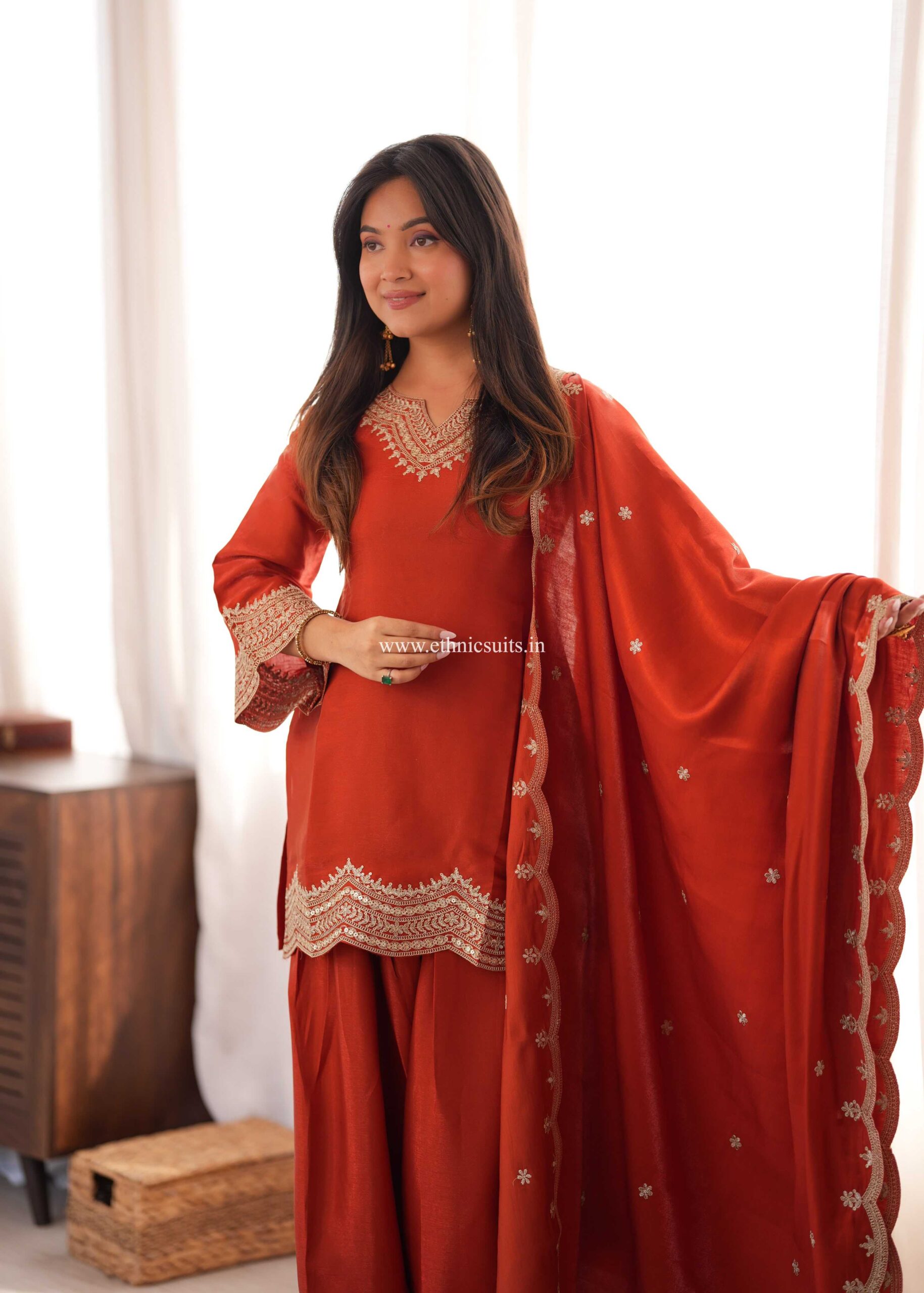 Rust Color Farshi Salwar Suit for Girls