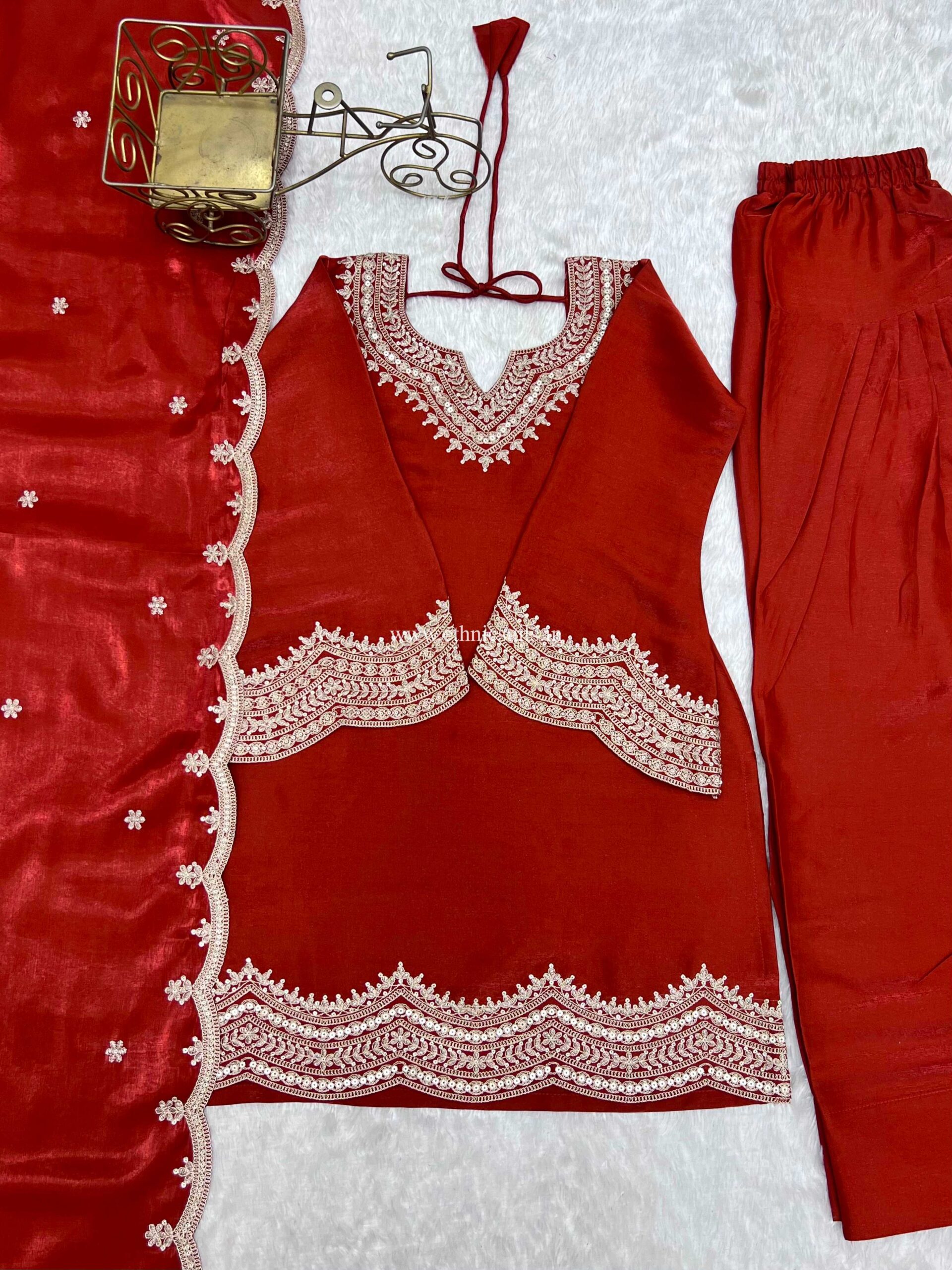 Rust Color Farshi Salwar Suit for Girls