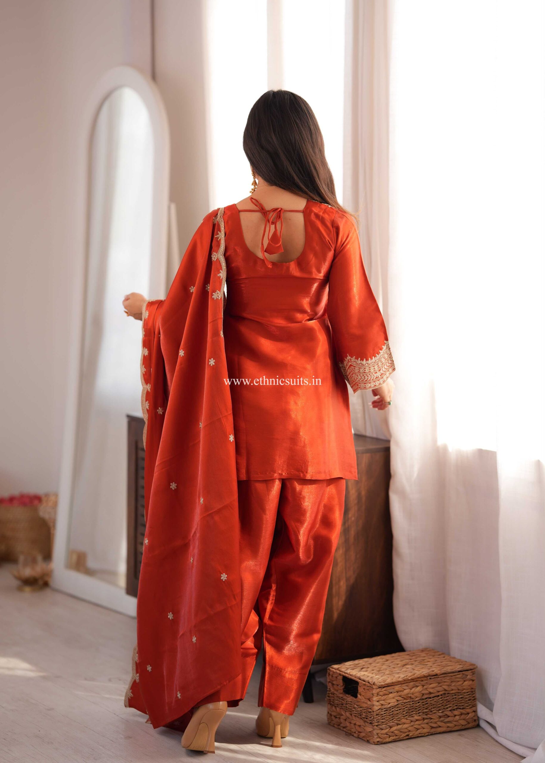Rust Color Farshi Salwar Suit for Girls