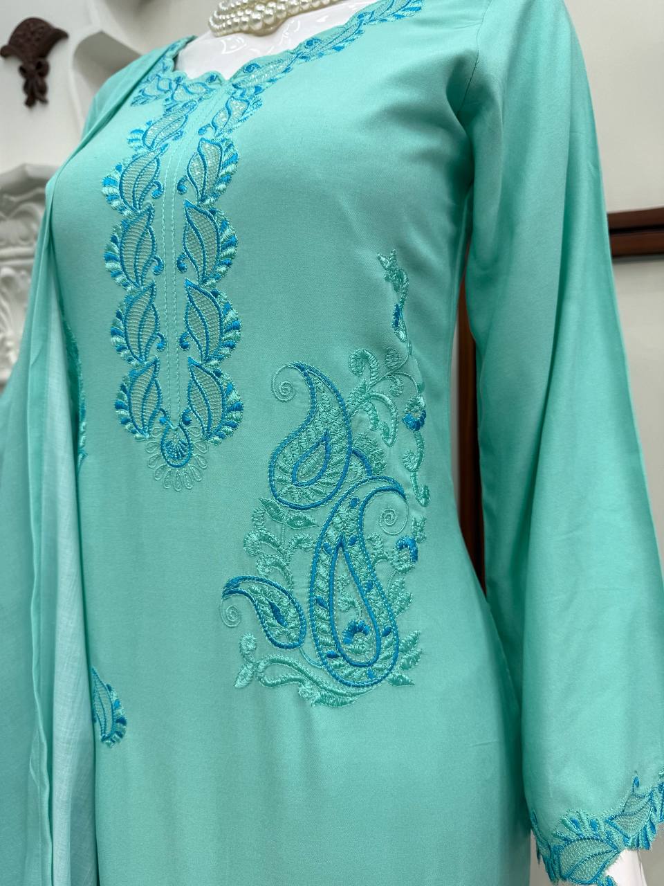 Sidra Ismail Inspired Aqua Blue Straight Suit