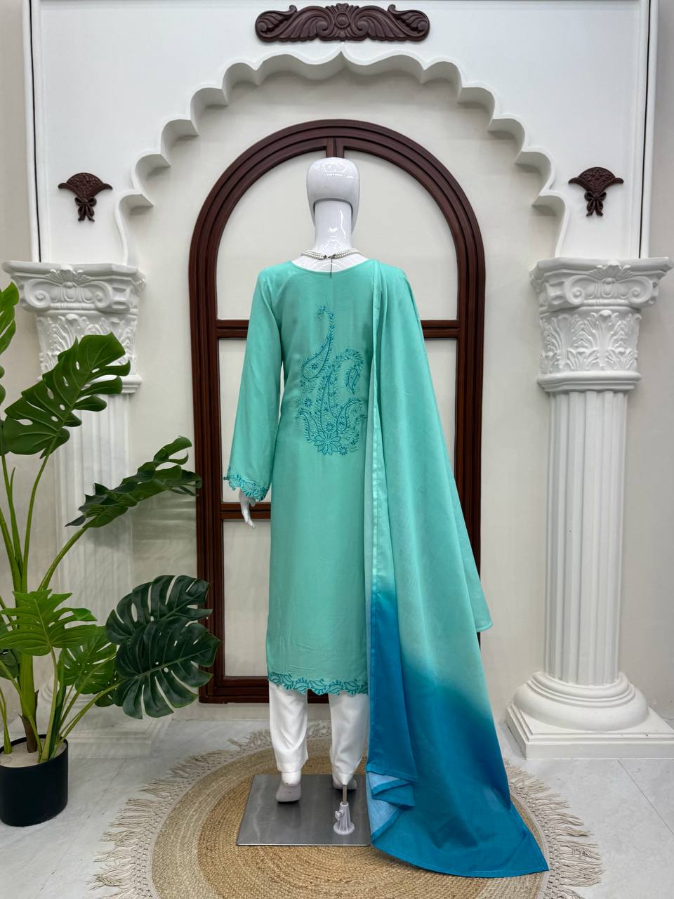 Sidra Ismail Inspired Aqua Blue Straight Suit
