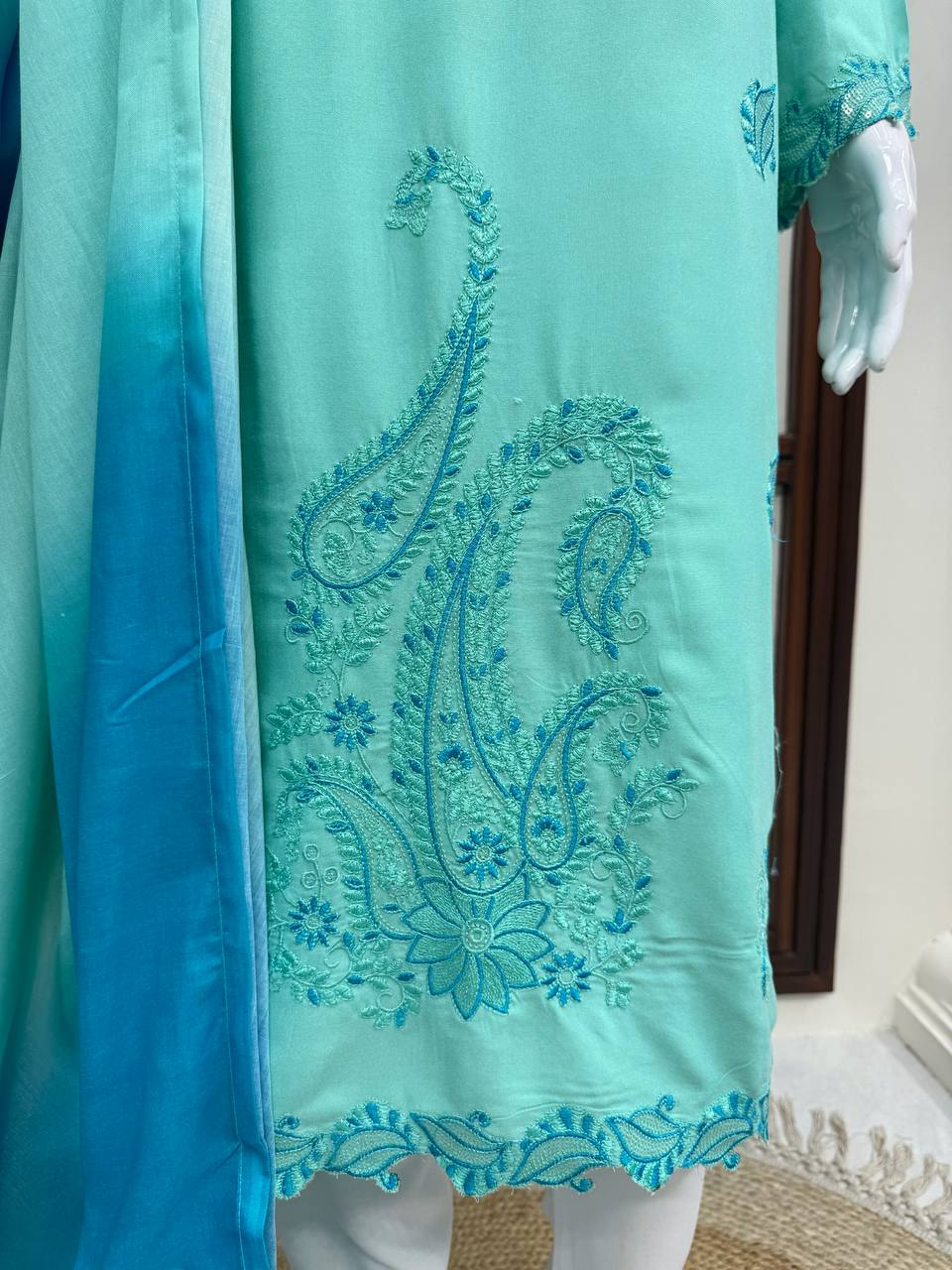 Sidra Ismail Inspired Aqua Blue Straight Suit