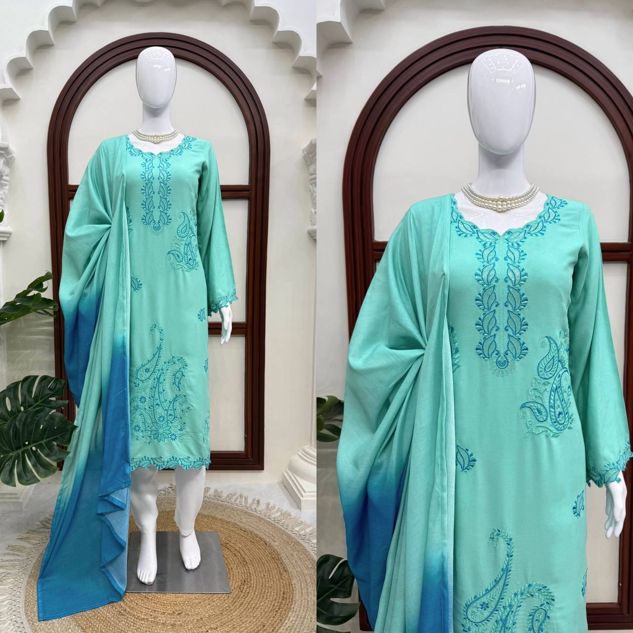 Sidra Ismail Inspired Aqua Blue Straight Suit