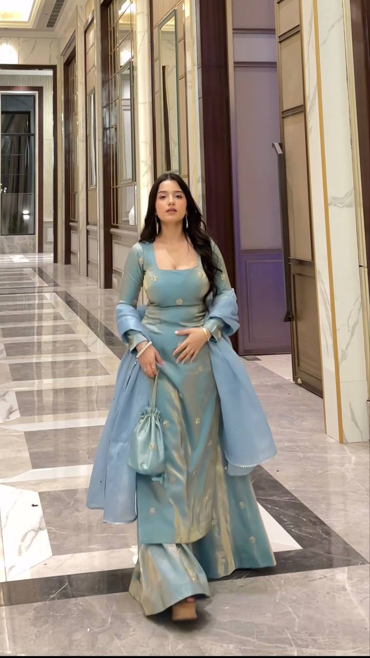 Sky Blue Silk Suit for Girls