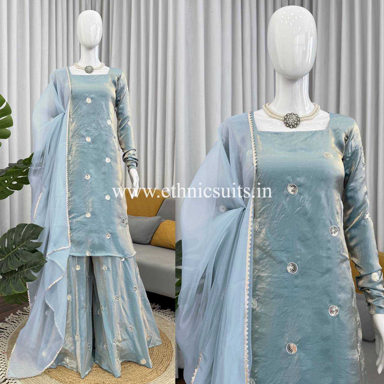 Sky Blue Silk Suit for Girls