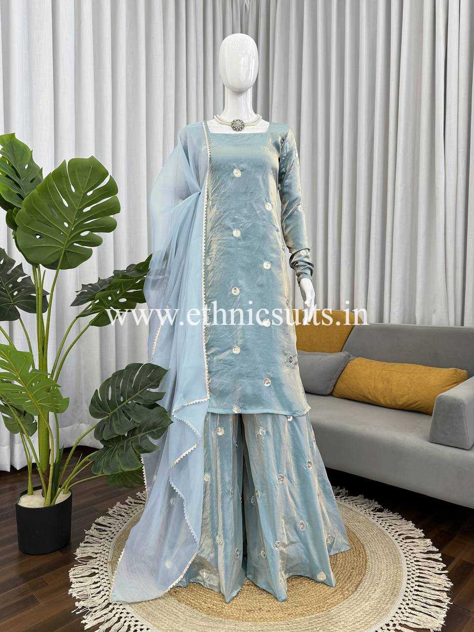 Sky Blue Silk Suit for Girls