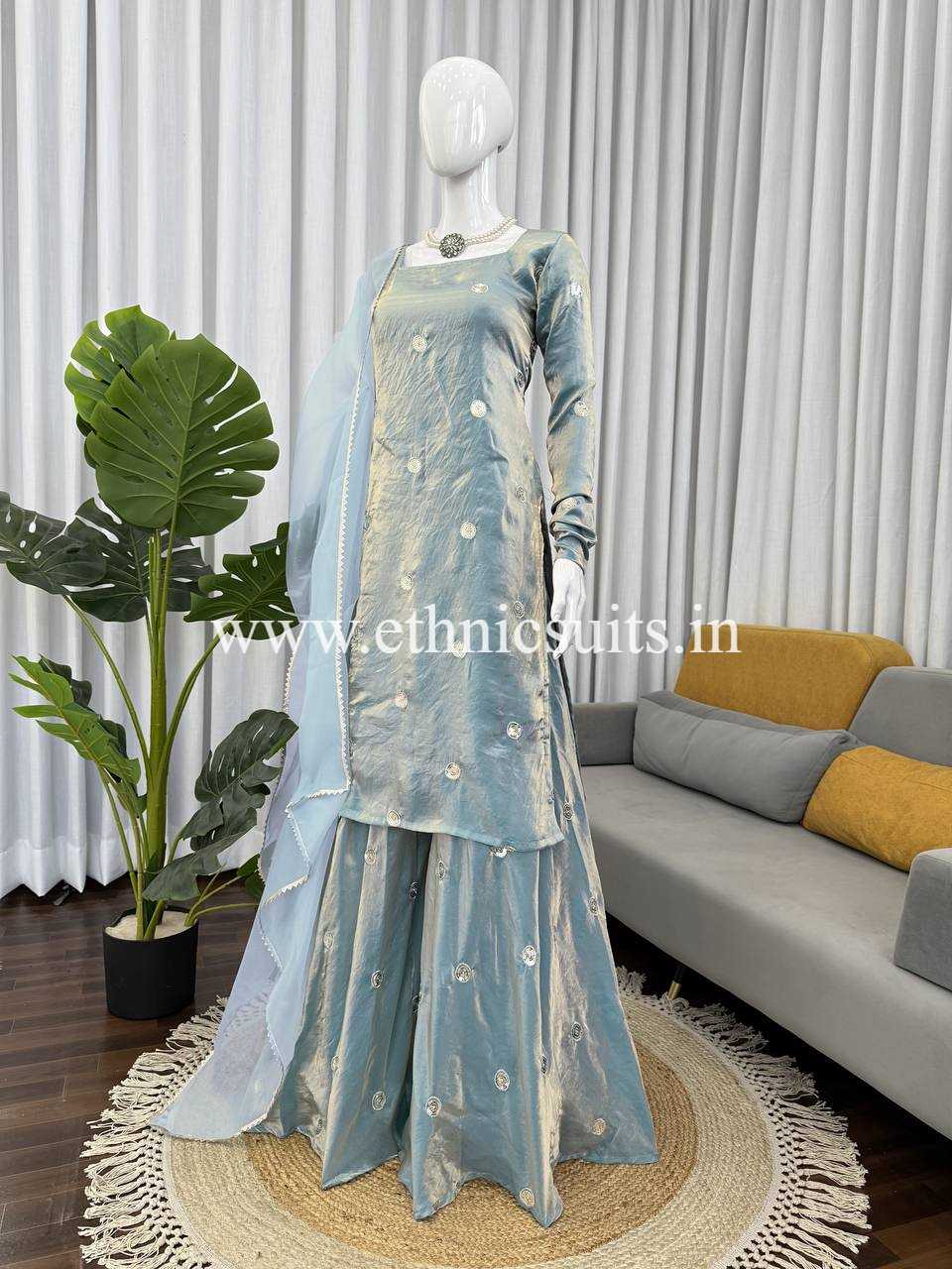 Sky Blue Silk Suit for Girls