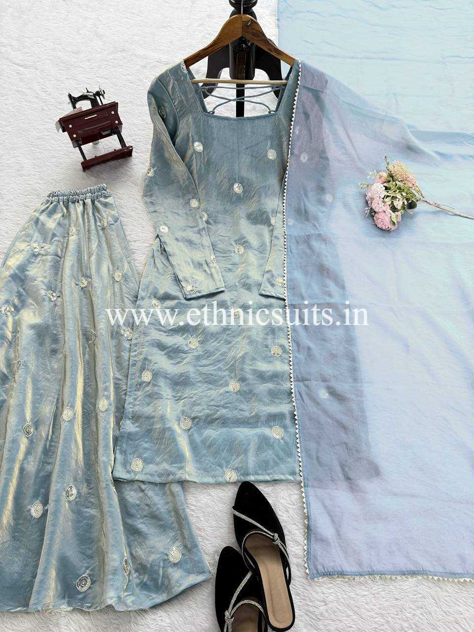 Sky Blue Silk Suit for Girls