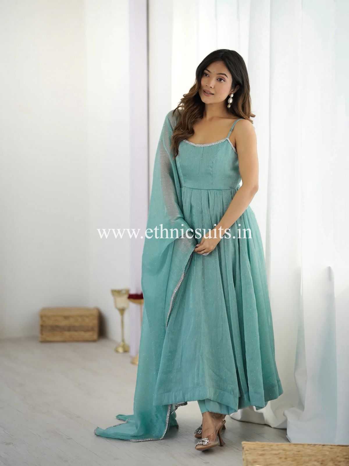 Sky Blue Sleeveless Anarkali Dress for Girls