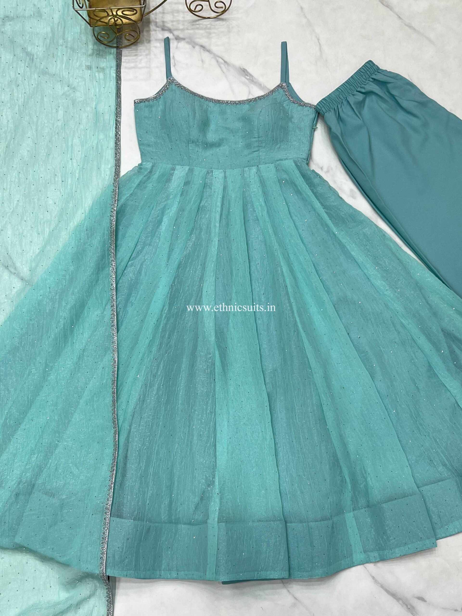 Sky Blue Sleeveless Anarkali Dress for Girls