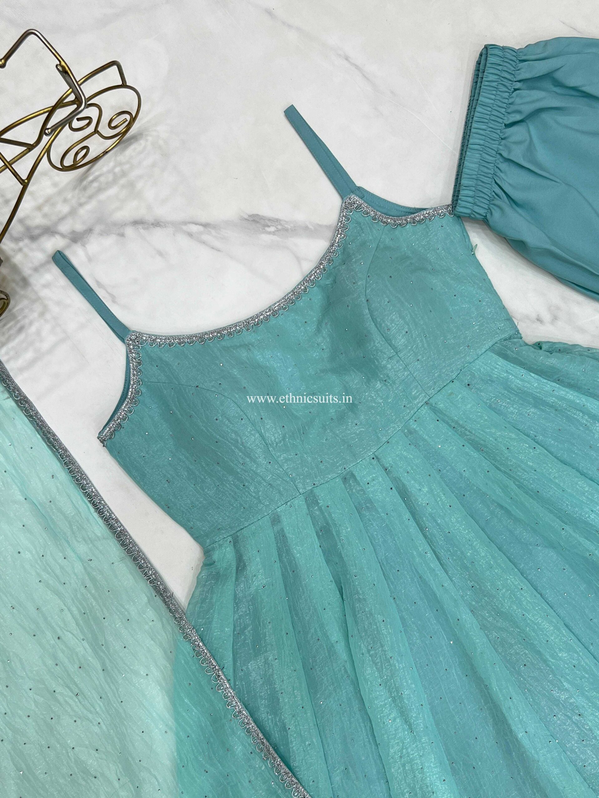 Sky Blue Sleeveless Anarkali Dress for Girls