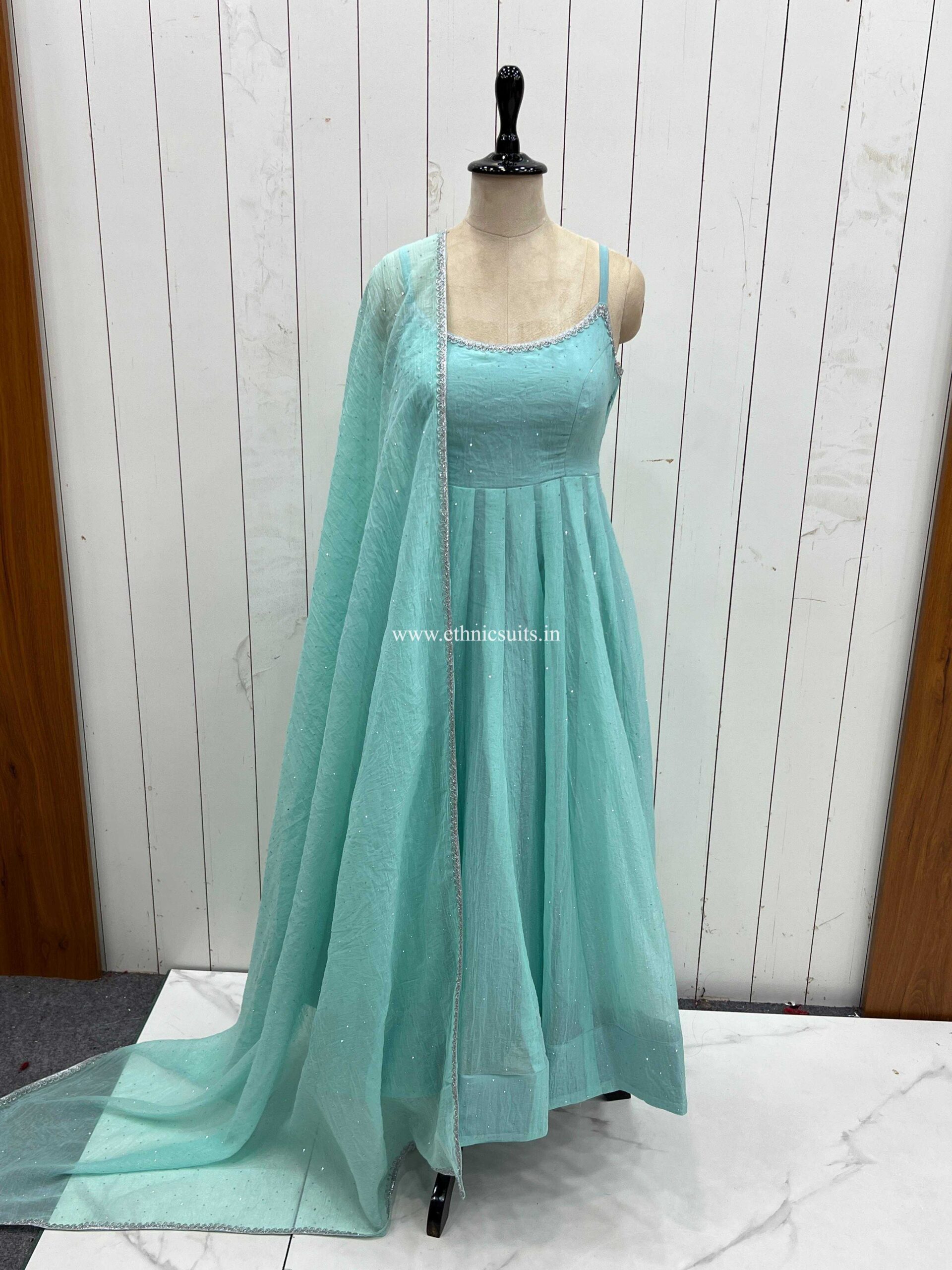 Sky Blue Sleeveless Anarkali Dress for Girls