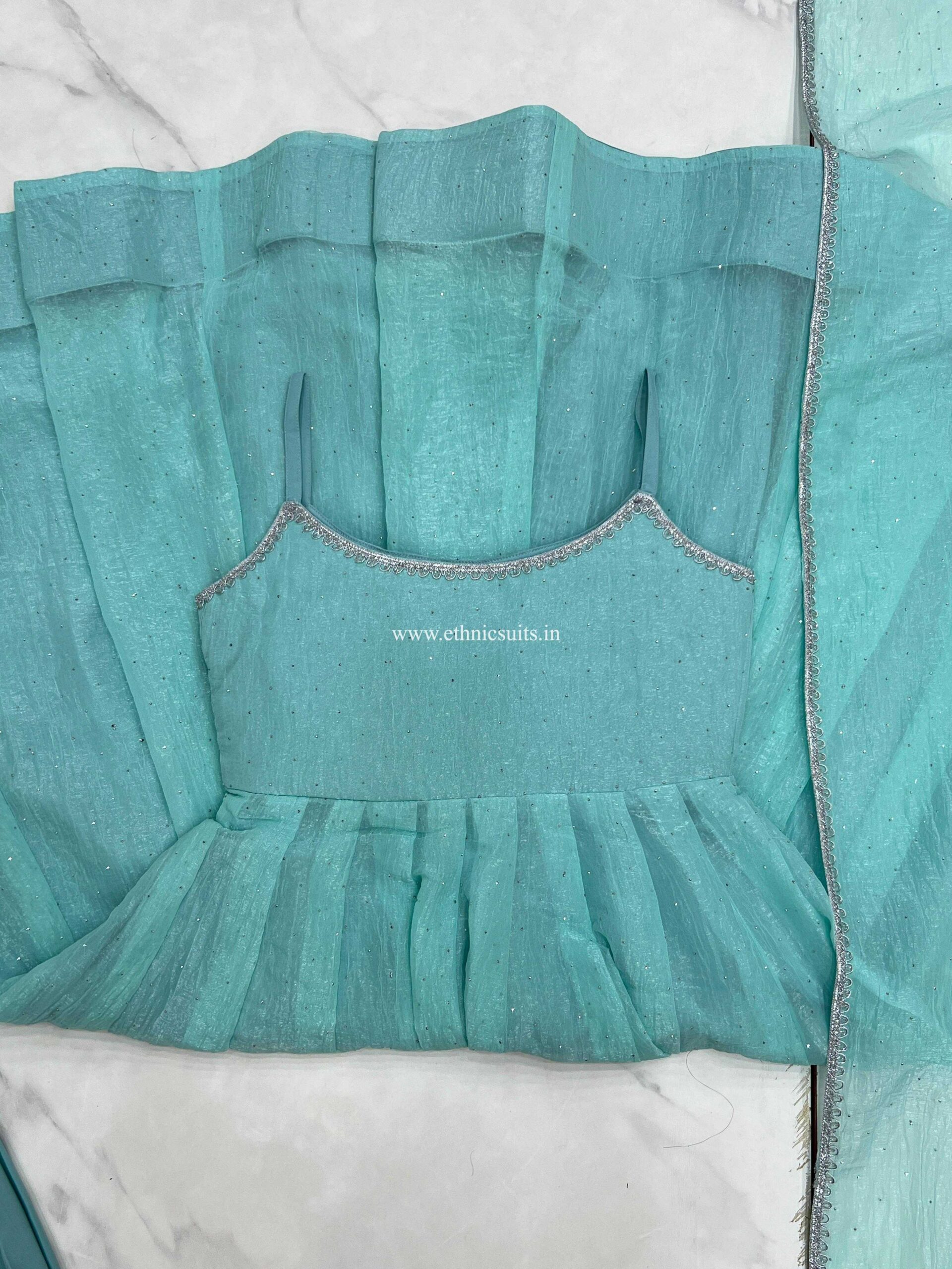 Sky Blue Sleeveless Anarkali Dress for Girls