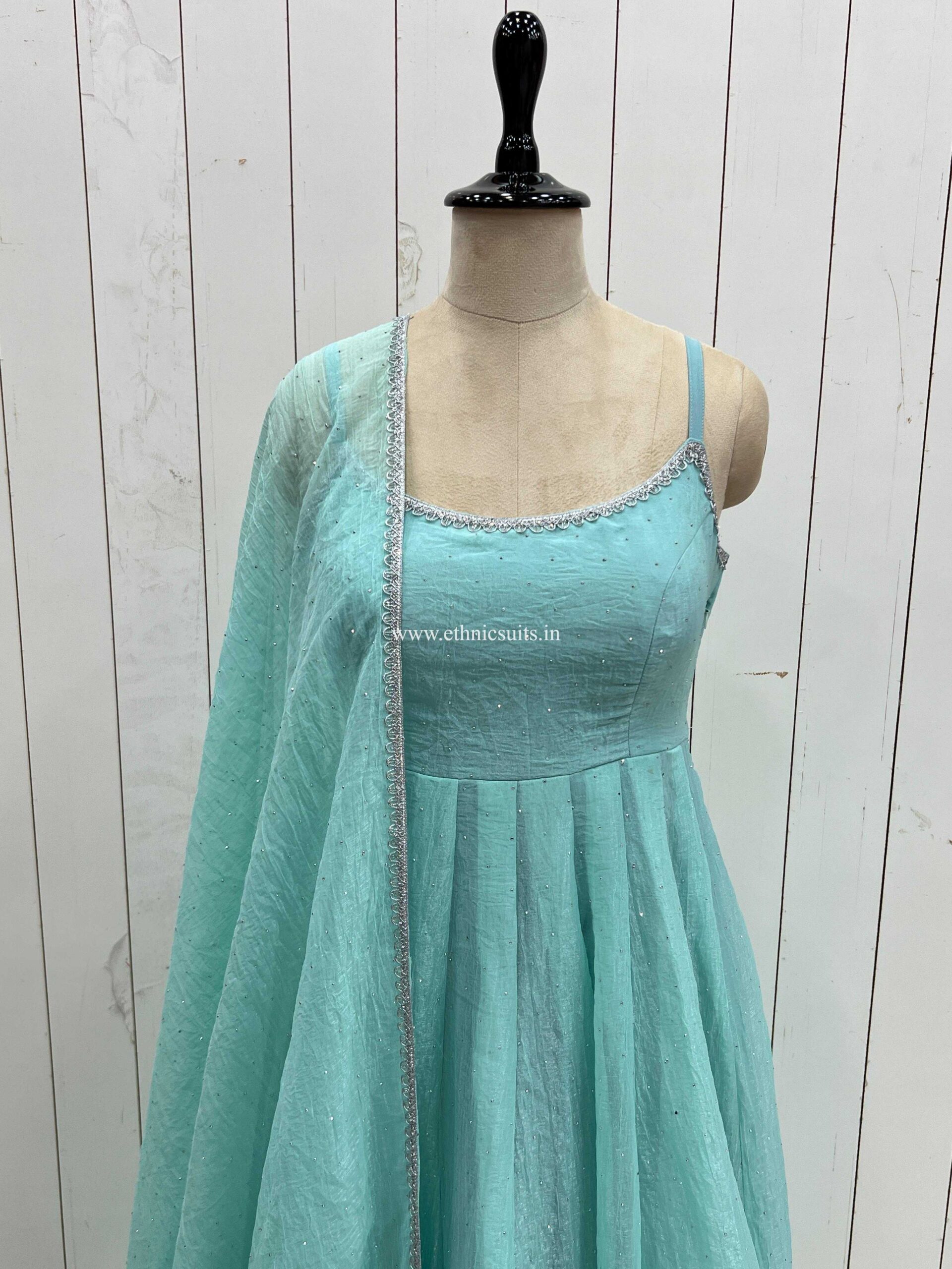 Sky Blue Sleeveless Anarkali Dress for Girls