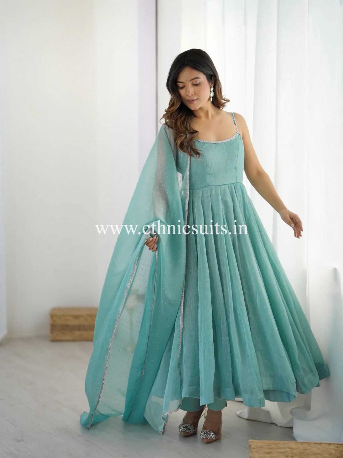 Sky Blue Sleeveless Anarkali Dress for Girls