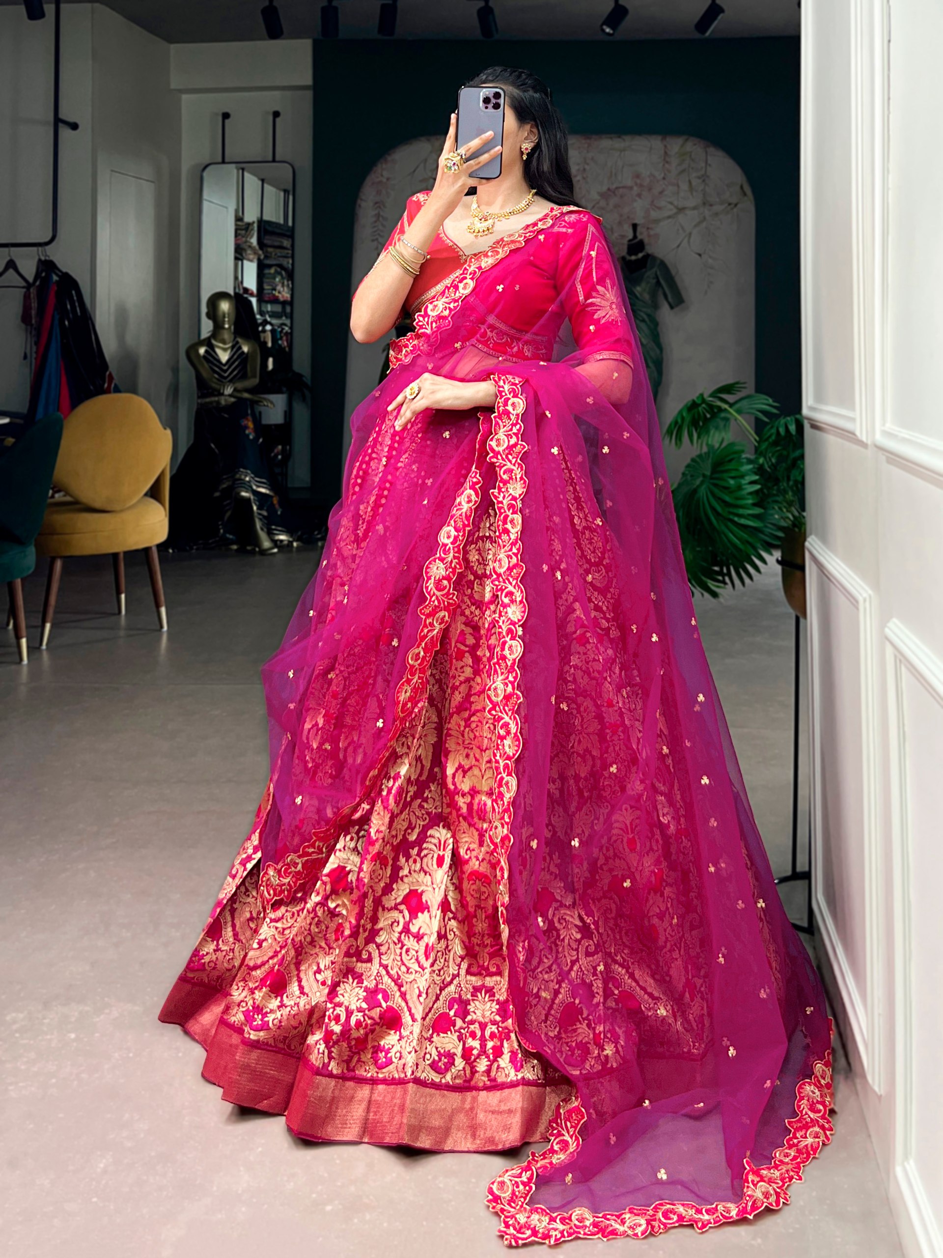 Wedding Special Jacquard Silk Lehenga Choli Pink color
