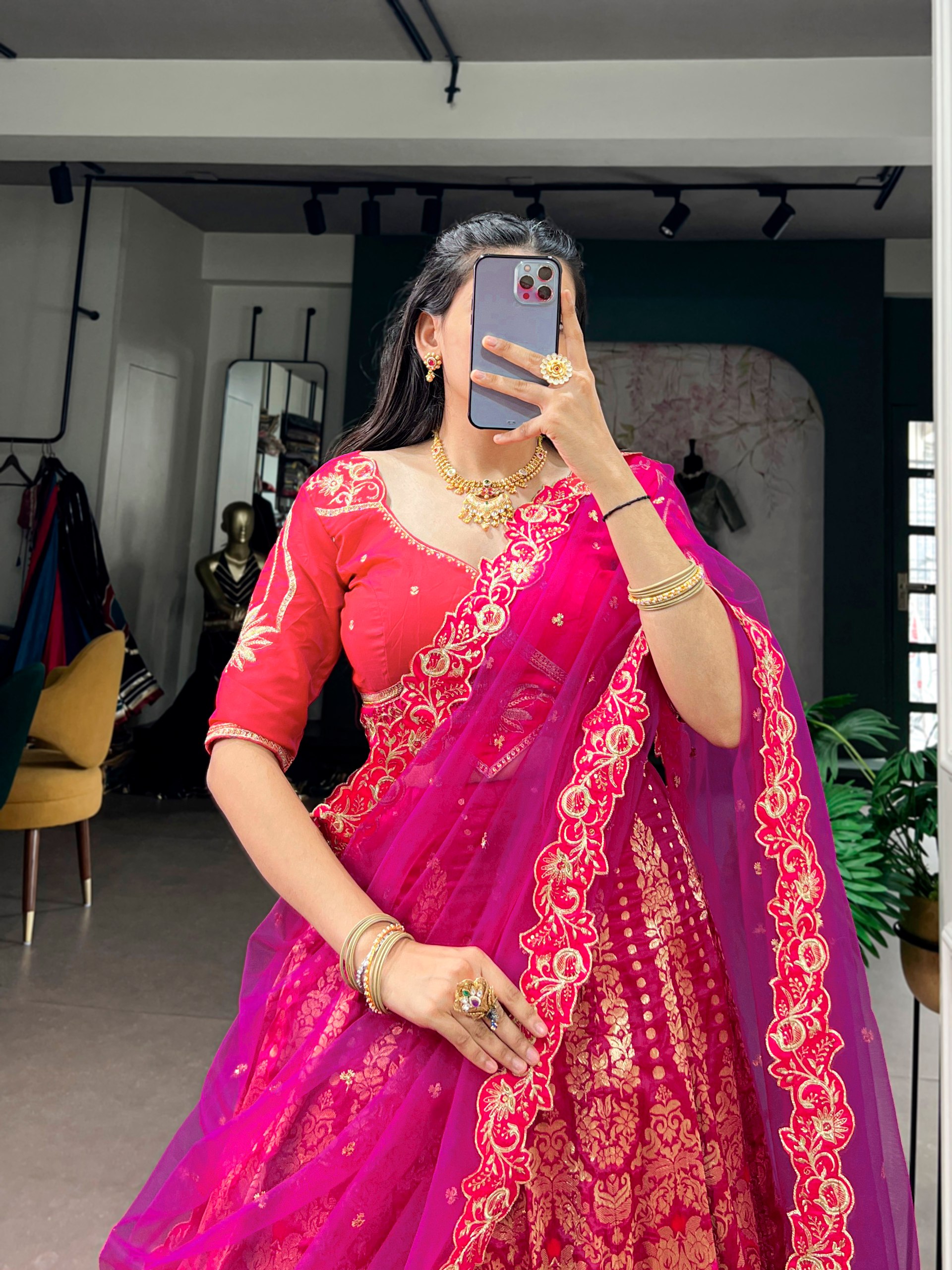 Wedding Special Jacquard Silk Lehenga Choli Pink color
